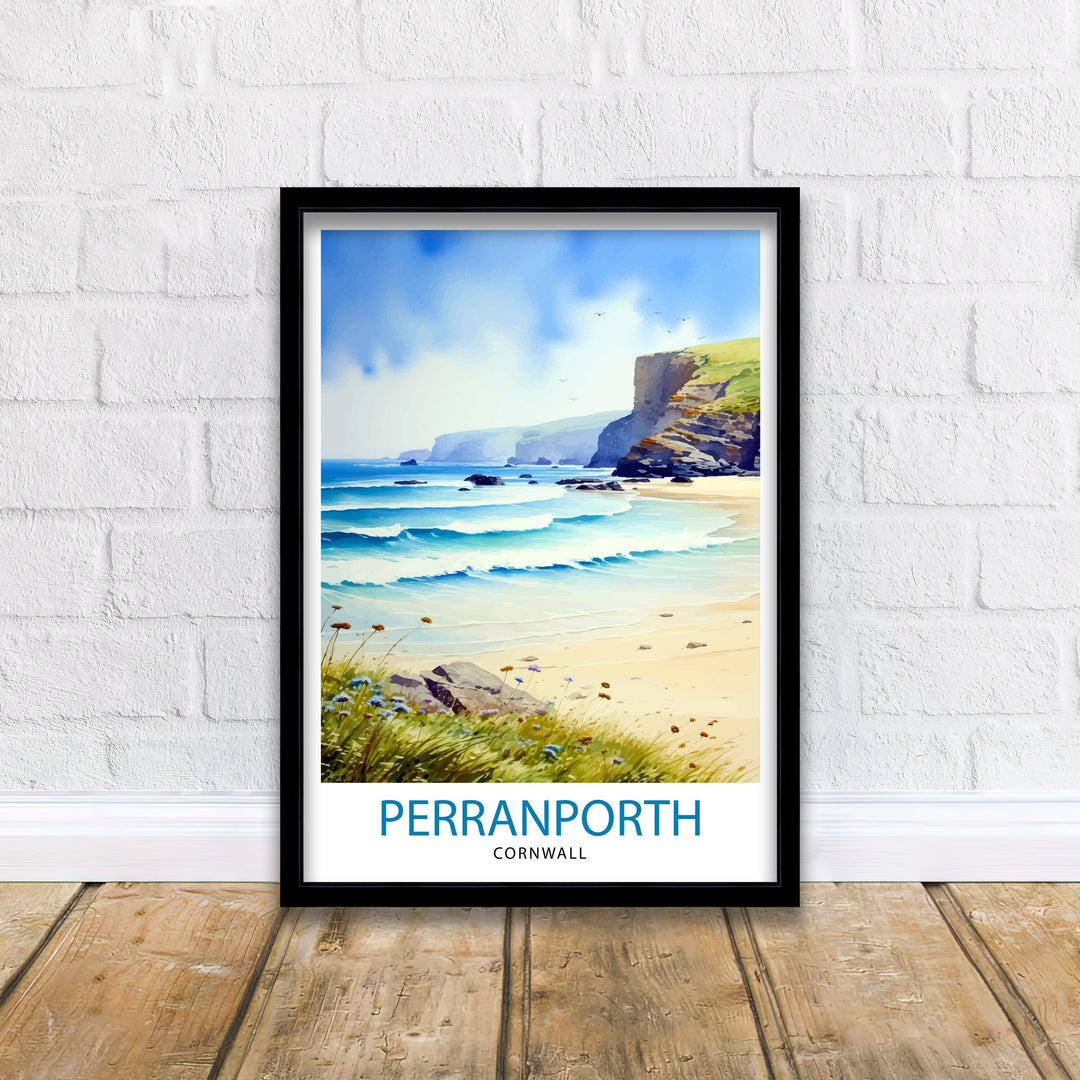 Perranporth Cornwall Travel Poster Cornwall Wall Art Perranporth Beach Decor Cornwall Coastal Art Travel Poster, Cornwall Gift