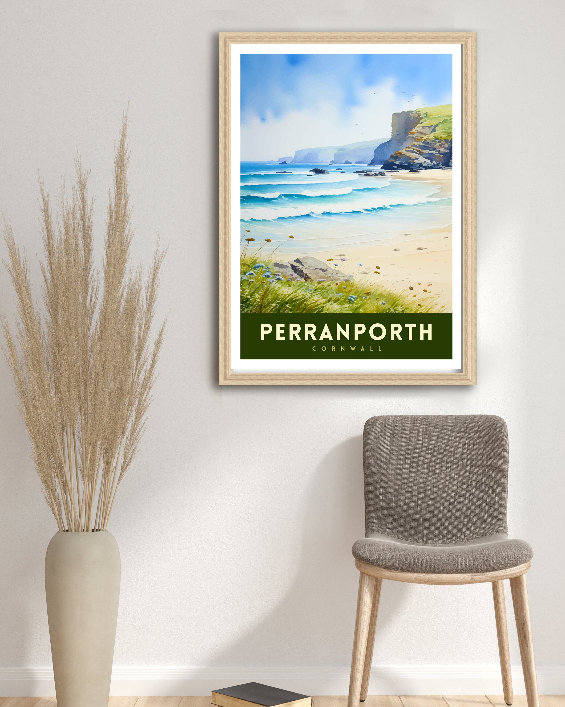 Perranporth Cornwall Travel Print Cornwall Wall Art Perranporth Beach Decor Cornwall Coastal Art Travel Poster, Cornwall Gift