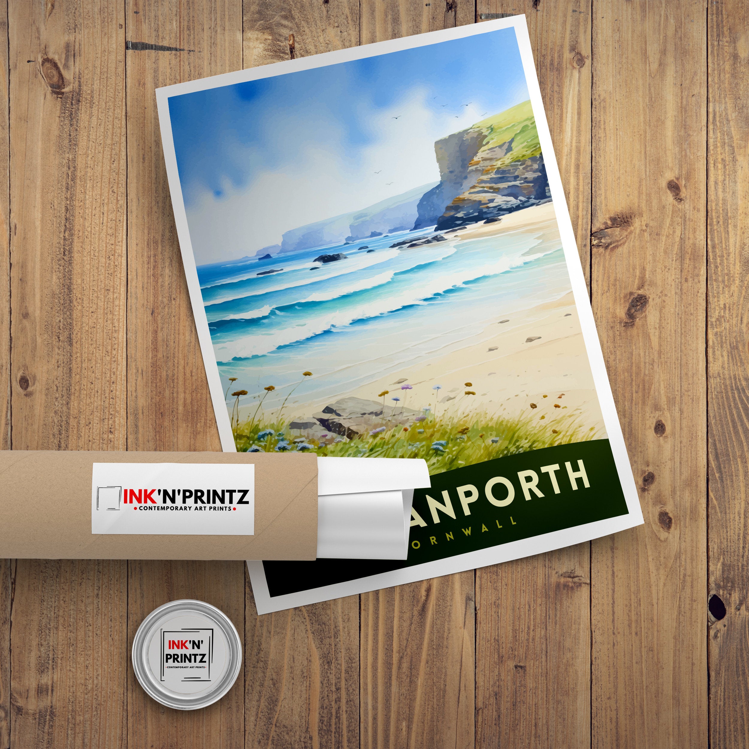 Perranporth Cornwall Travel Print Cornwall Wall Art Perranporth Beach Decor Cornwall Coastal Art Travel Poster, Cornwall Gift