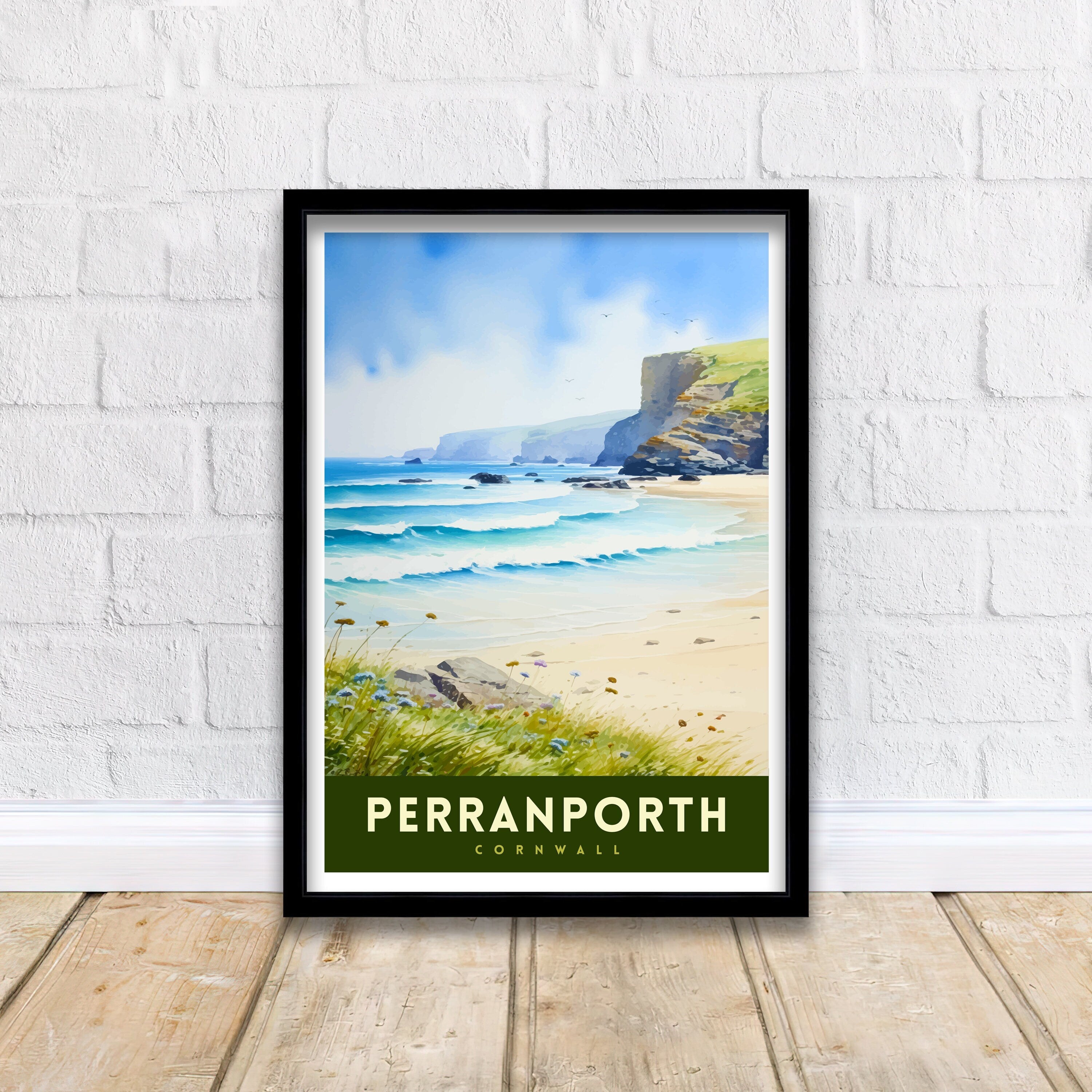 Perranporth Cornwall Travel Print Cornwall Wall Art Perranporth Beach Decor Cornwall Coastal Art Travel Poster, Cornwall Gift