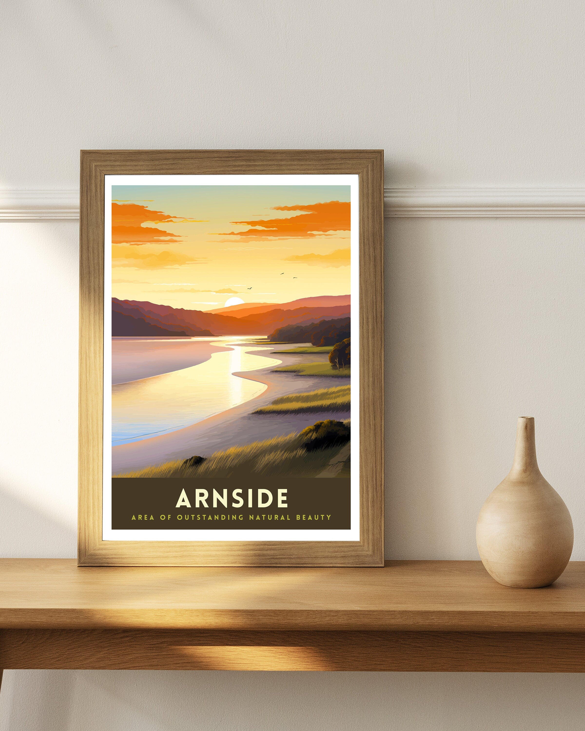 Arnside AONB Print Area of Outstanding Natural Beauty Art Arnside Knott Poster Cumbria Coastline Wall Decor UK Nature Reserve Artwork
