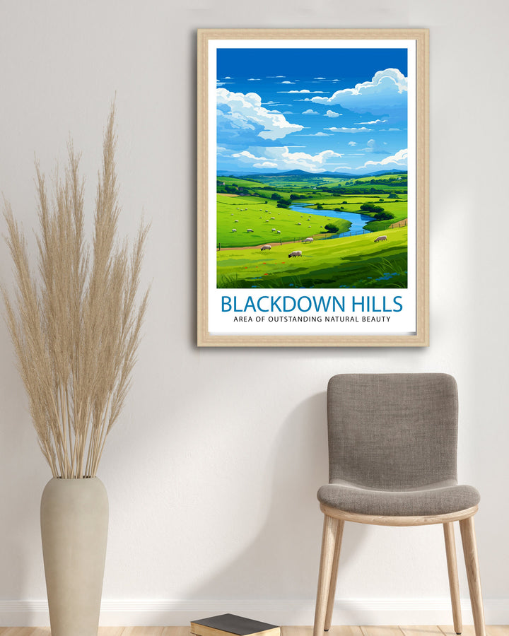 Blackdown Hills AONB Poster Area of Outstanding Natural Beauty Art Blackdown Hills Poster Somerset Devon Border Wall Art English Countryside