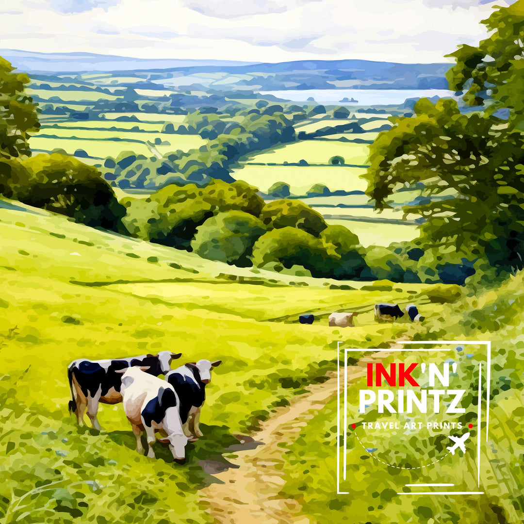 Blackdown Hills AONB Poster Area of Outstanding Natural Beauty Art Blackdown Hills Poster Somerset Devon Border Wall Art English Countryside