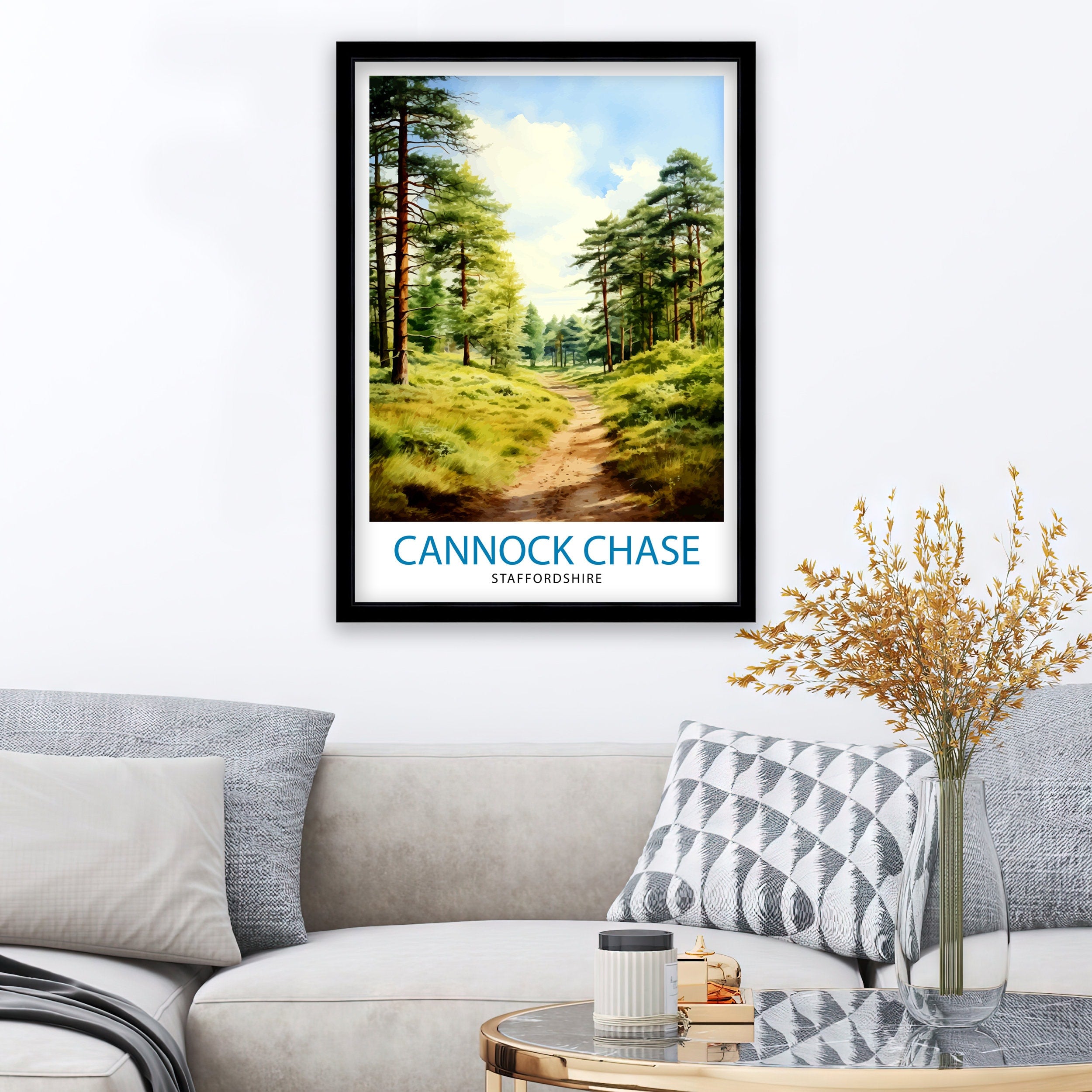 Cannock Chase AONB Print Staffordshire Nature Reserve Art Cannock Chase Poster English Woodland Wall Decor UK Wildlife Area Illustration