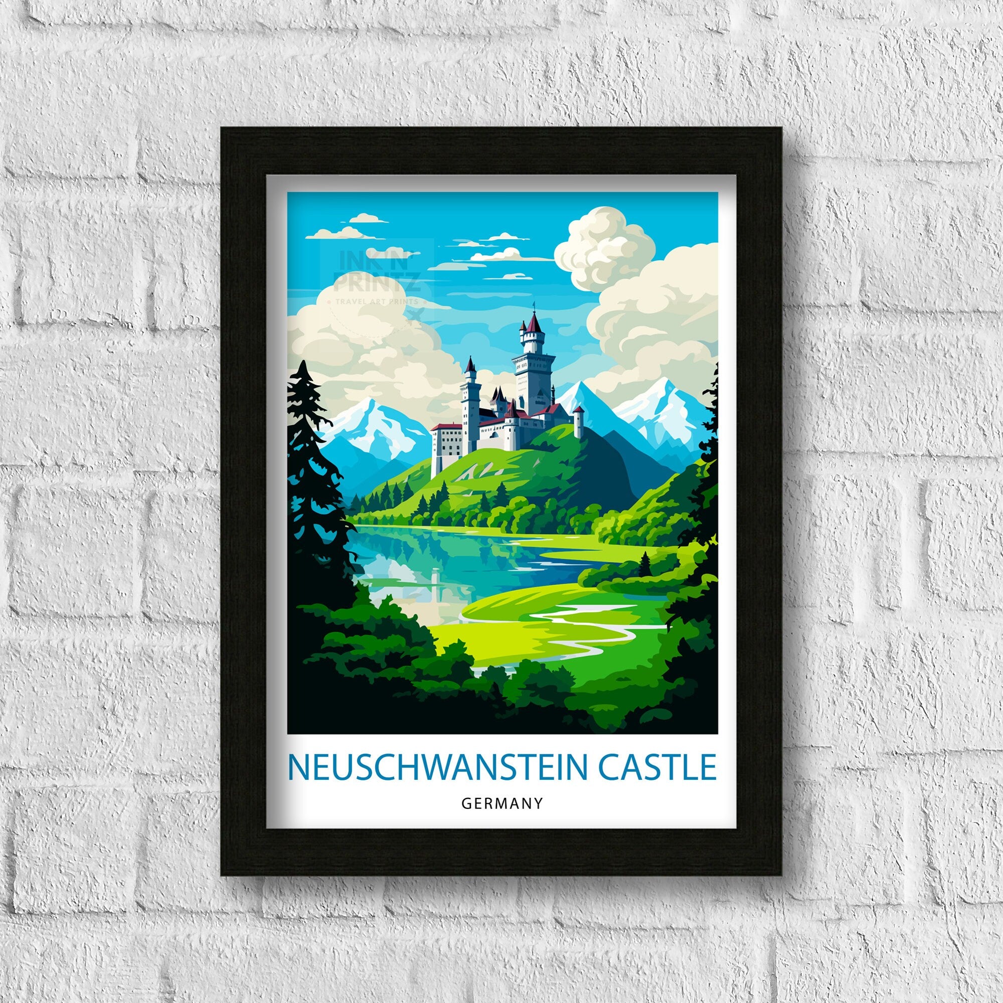 Neuschwanstein Castle Print Fairy Tale Castle Wall Art Bavaria Germany Poster Neuschwanstein Decor Romantic Road Travel German Castle