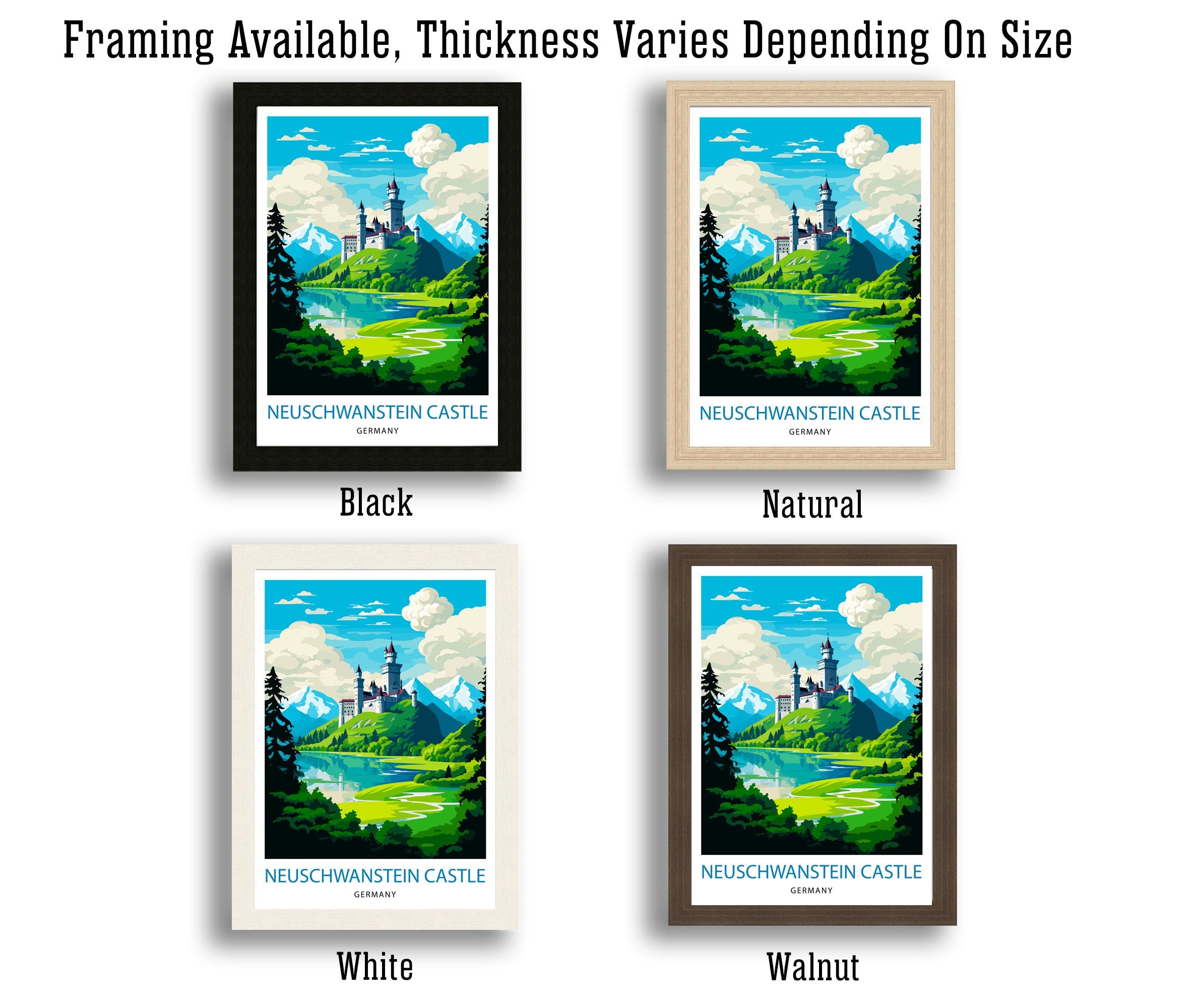 Neuschwanstein Castle Print Fairy Tale Castle Wall Art Bavaria Germany Poster Neuschwanstein Decor Romantic Road Travel German Castle