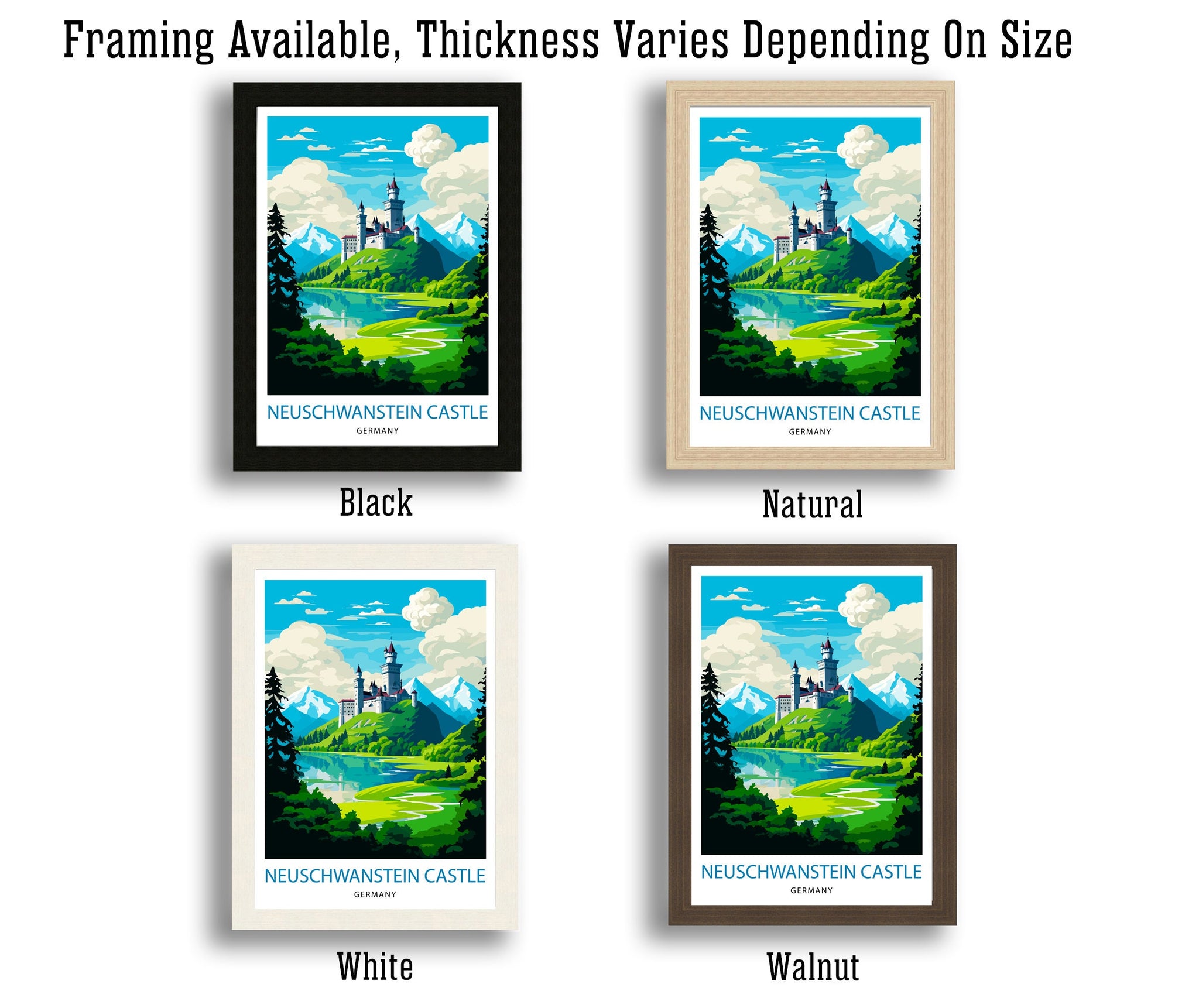 Neuschwanstein Castle Print Fairy Tale Castle Wall Art Bavaria Germany Poster Neuschwanstein Decor Romantic Road Travel German Castle
