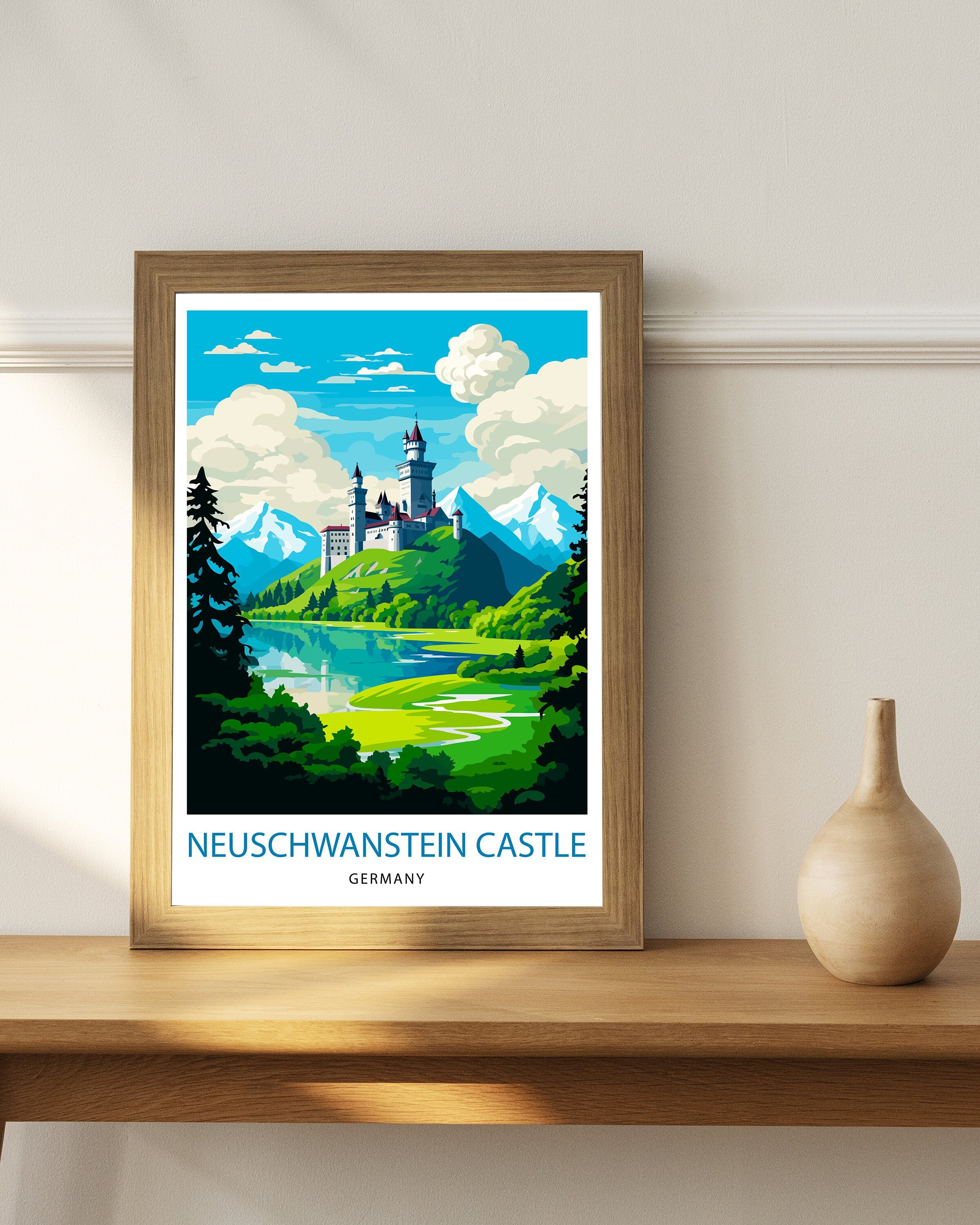 Neuschwanstein Castle Print Fairy Tale Castle Wall Art Bavaria Germany Poster Neuschwanstein Decor Romantic Road Travel German Castle