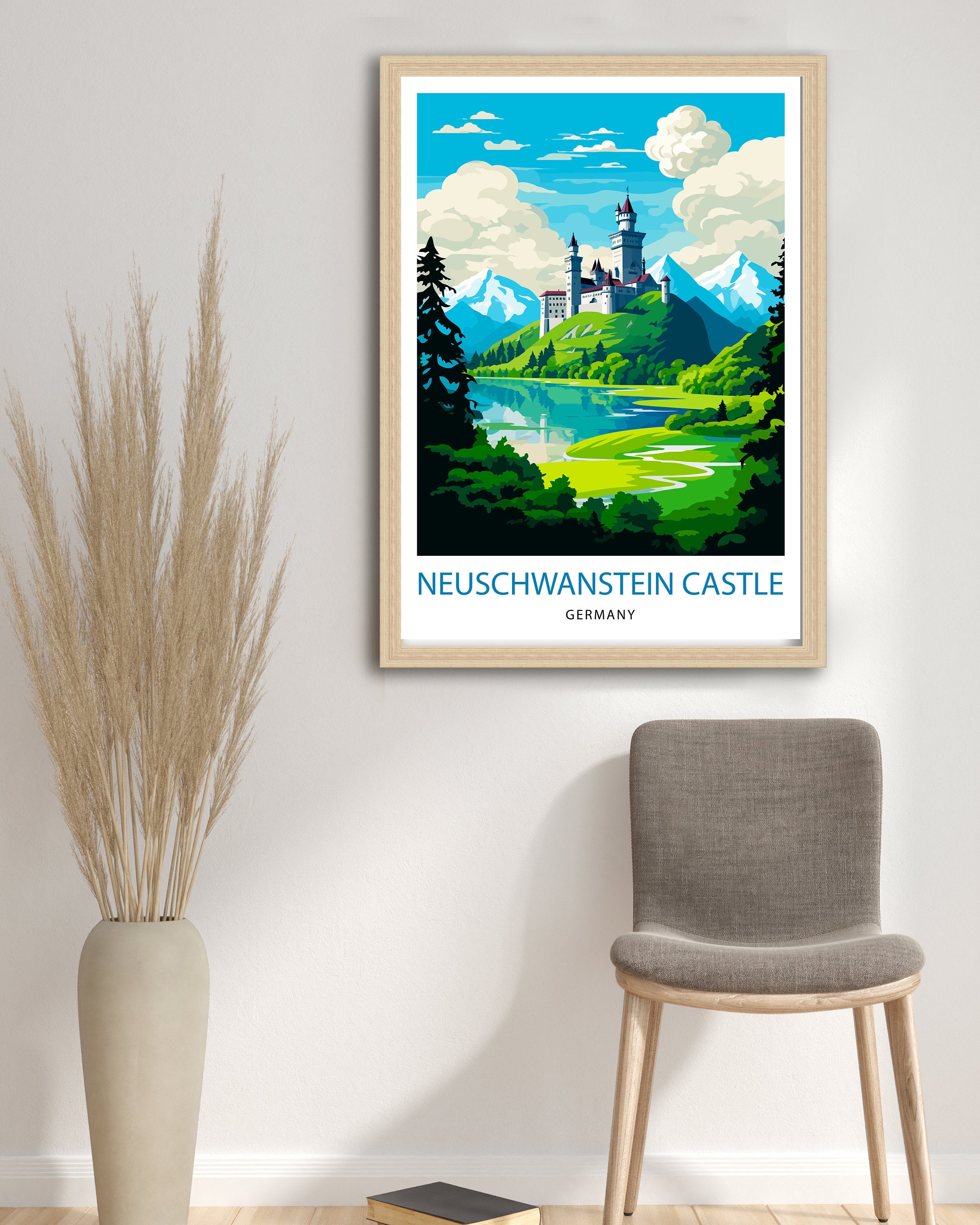Neuschwanstein Castle Print Fairy Tale Castle Wall Art Bavaria Germany Poster Neuschwanstein Decor Romantic Road Travel German Castle