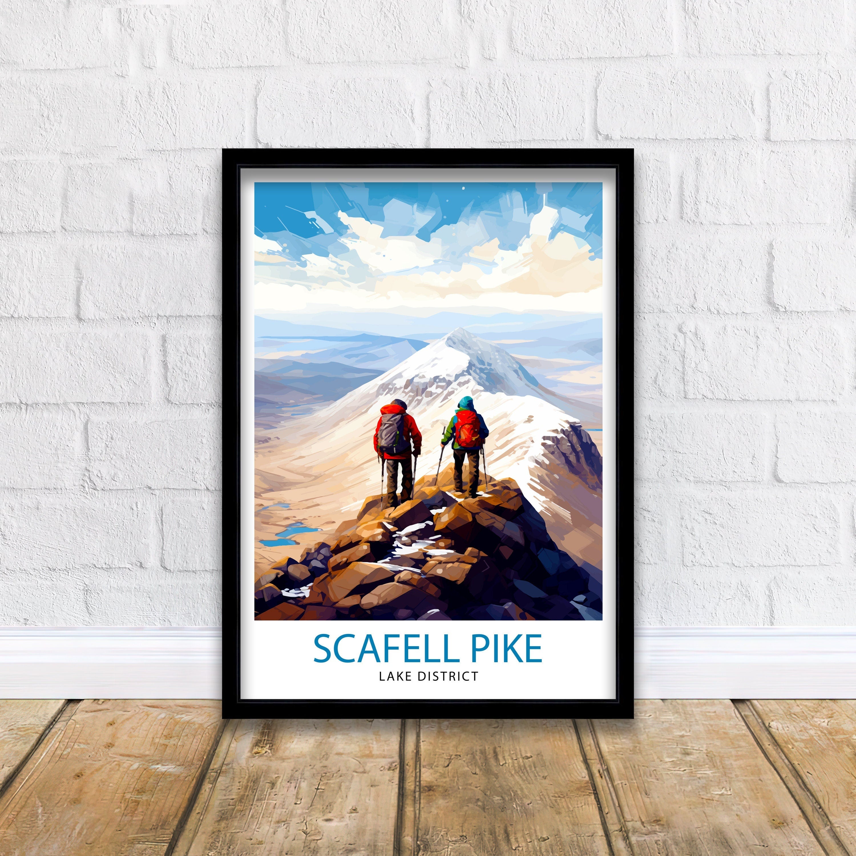 Scafell Pike Travel Print Lake District Wall Art Scafell Pike Illustration England Travel Poster Gift for Hikers Mountain Wall Decor