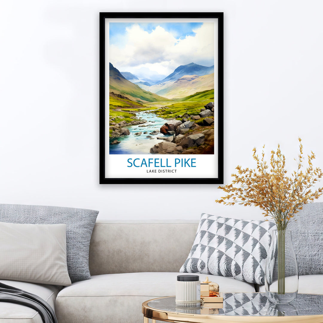 Scafell Pike Travel Print Lake District Wall Art Scafell Pike Illustration England Travel Poster Gift for Hikers Mountain Wall Decor