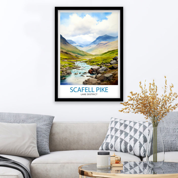 Scafell Pike Travel Print Lake District Wall Art Scafell Pike Illustration England Travel Poster Gift for Hikers Mountain Wall Decor