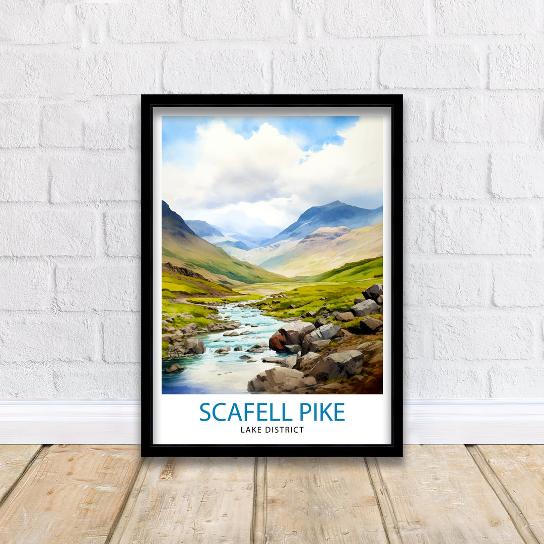 Scafell Pike Travel Print Lake District Wall Art Scafell Pike Illustration England Travel Poster Gift for Hikers Mountain Wall Decor