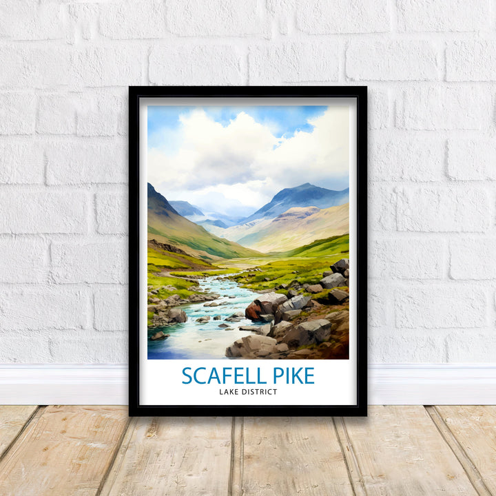 Scafell Pike Travel Print Lake District Wall Art Scafell Pike Illustration England Travel Poster Gift for Hikers Mountain Wall Decor