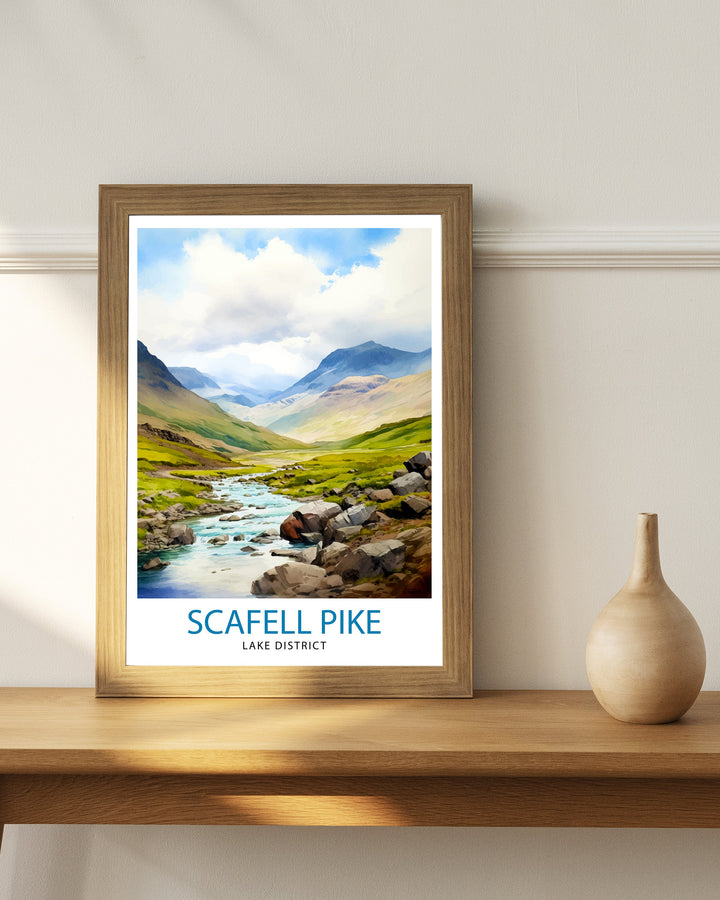 Scafell Pike Travel Print Lake District Wall Art Scafell Pike Illustration England Travel Poster Gift for Hikers Mountain Wall Decor