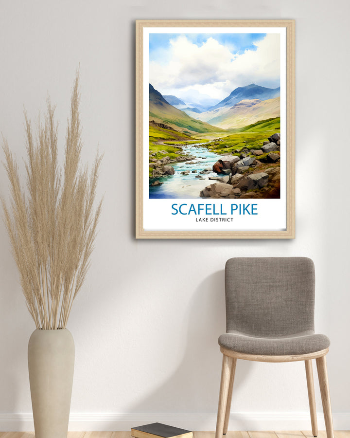 Scafell Pike Travel Print Lake District Wall Art Scafell Pike Illustration England Travel Poster Gift for Hikers Mountain Wall Decor