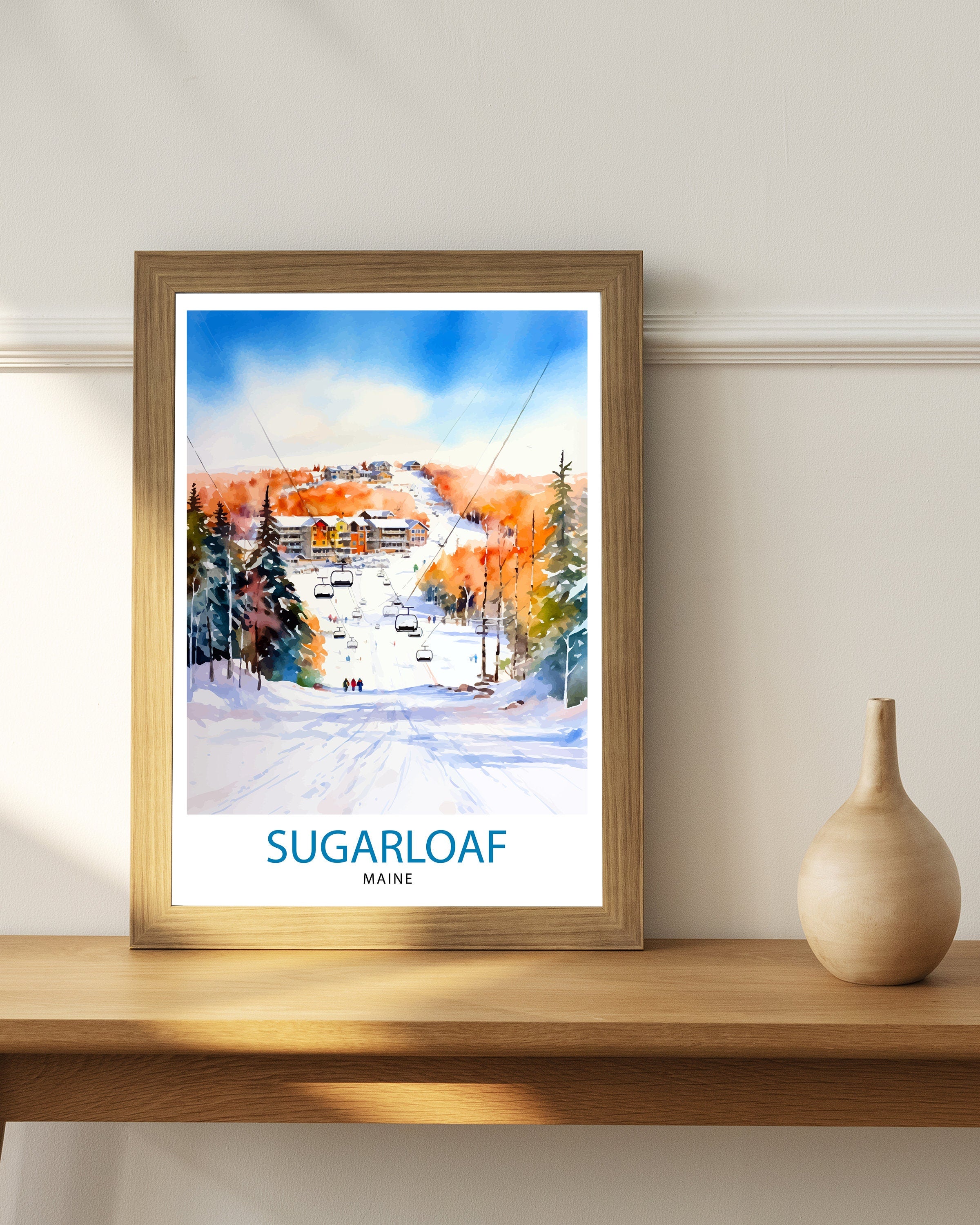 Sugarloaf Maine Ski Resort Print - Maine Ski Wall Art - Sugarloaf Mountain Decor - Skiing Poster - Winter Landscape Art - Ski Lover Gift