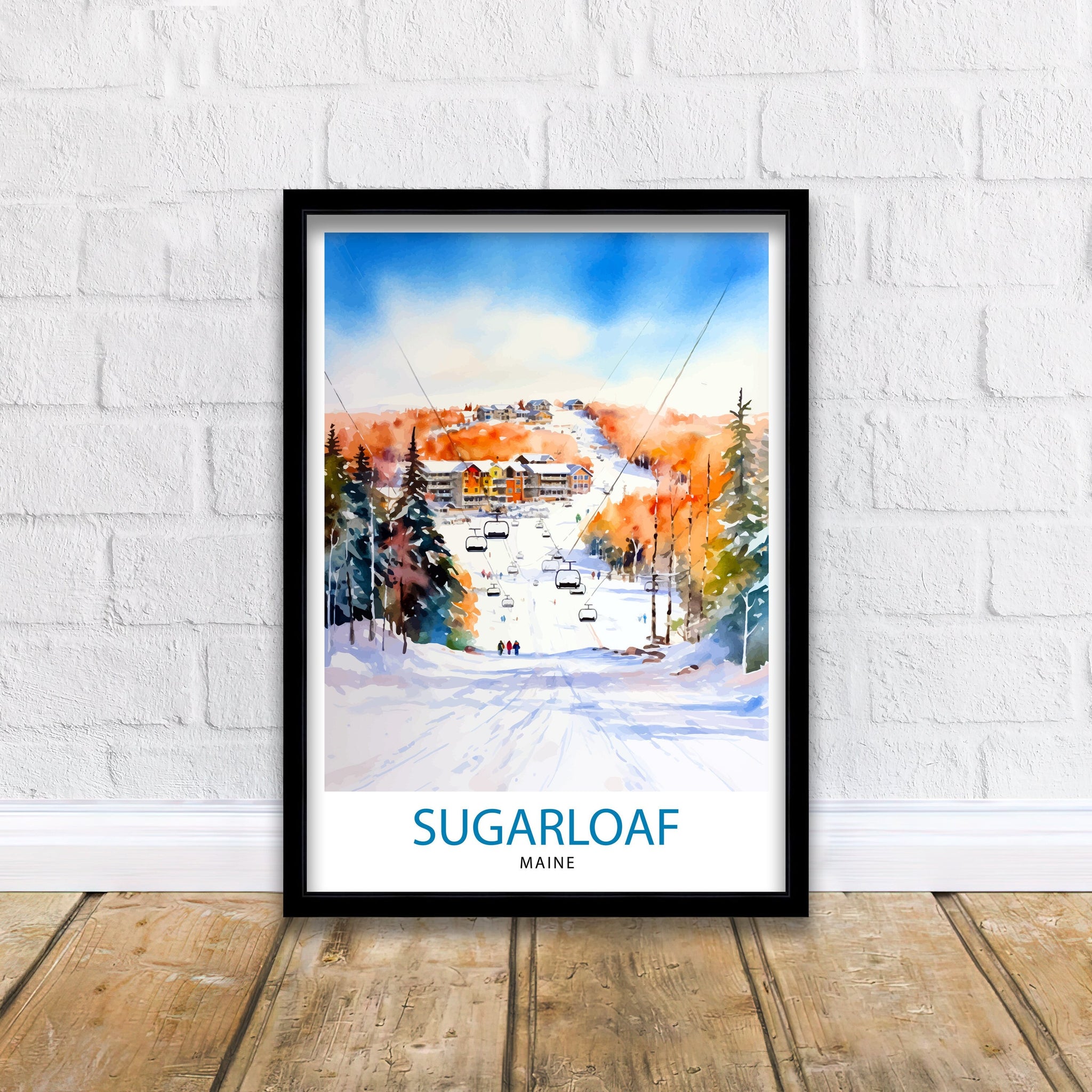 Sugarloaf Maine Ski Resort Print - Maine Ski Wall Art - Sugarloaf Mountain Decor - Skiing Poster - Winter Landscape Art - Ski Lover Gift