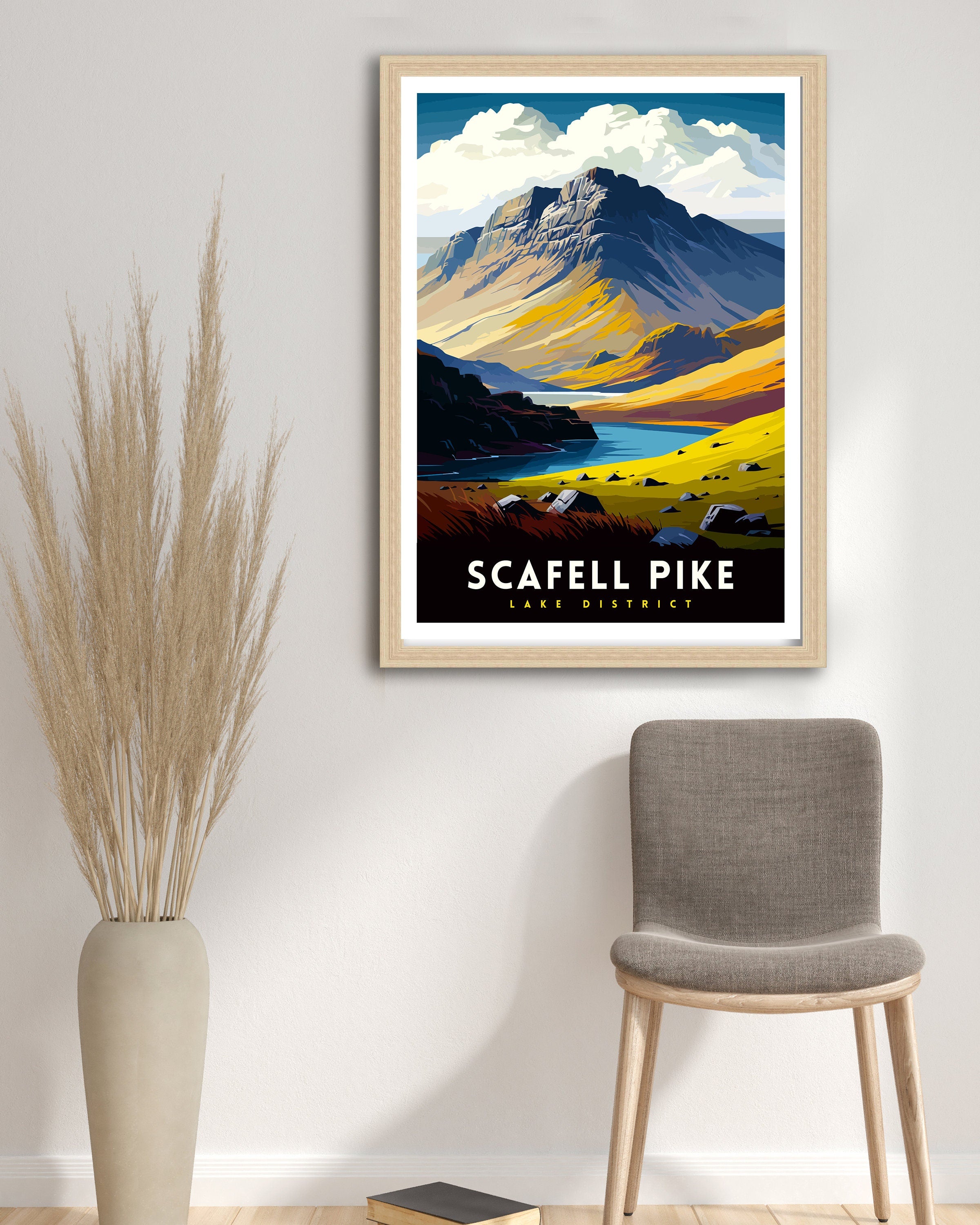 Scafell Pike Travel Print Lake District Wall Art Scafell Pike Illustration England Travel Poster Gift for Hikers Mountain Wall Decor