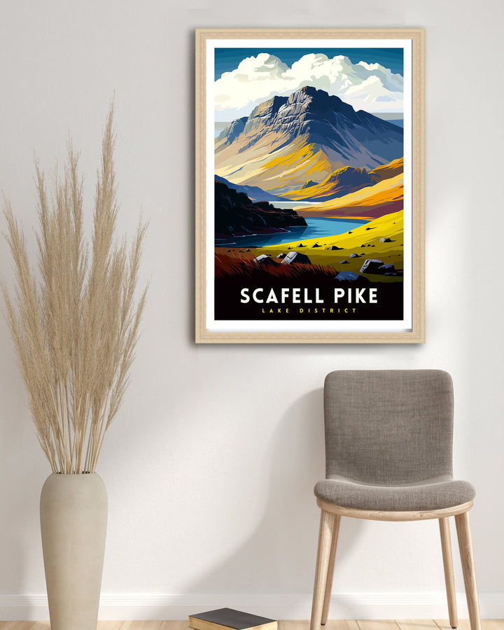 Scafell Pike Travel Print Lake District Wall Art Scafell Pike Illustration England Travel Poster Gift for Hikers Mountain Wall Decor