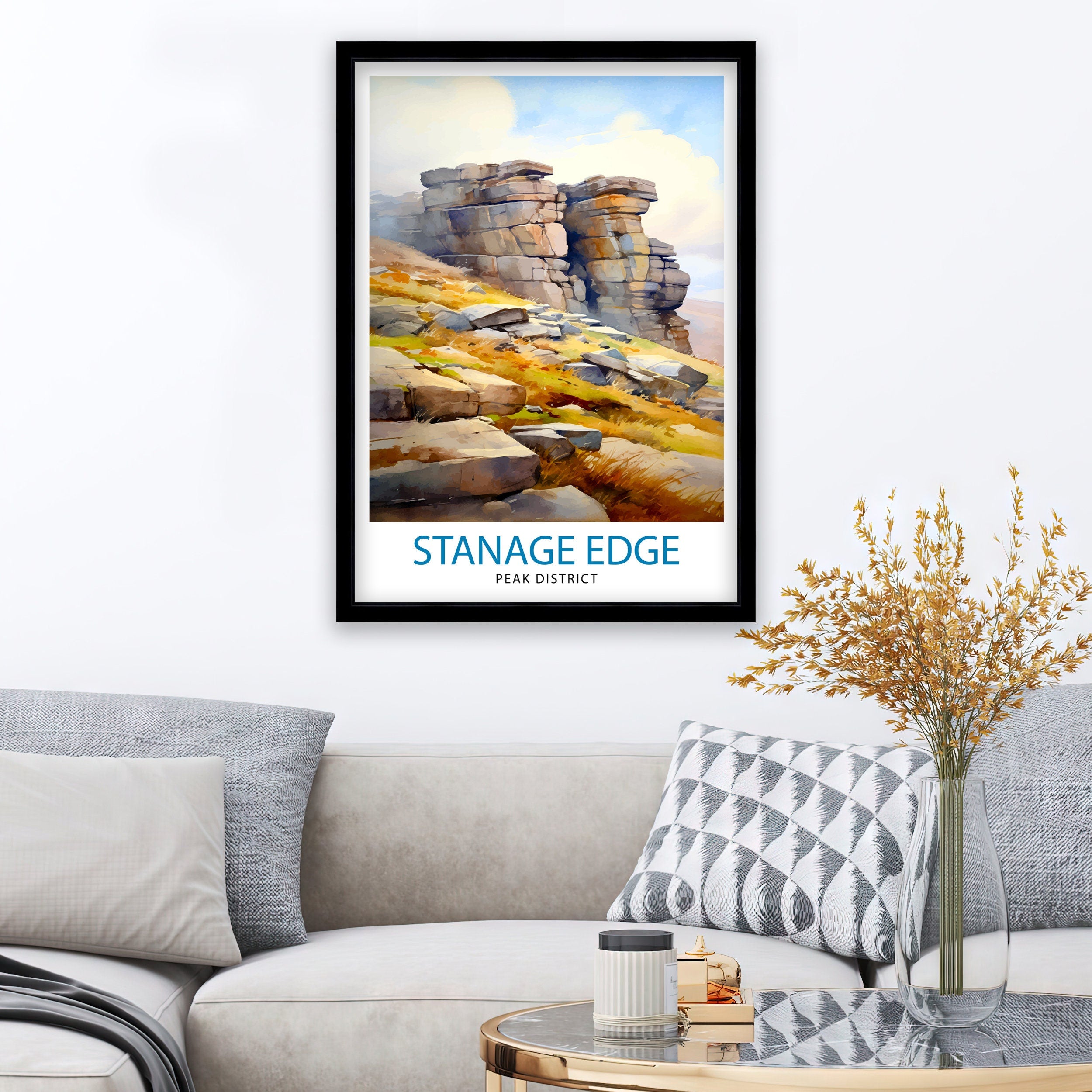 Stanage Edge Print Peak District Art Climbing Wall Decor England Landscape Poster Hiking Travel Gift British Nature Wall Art