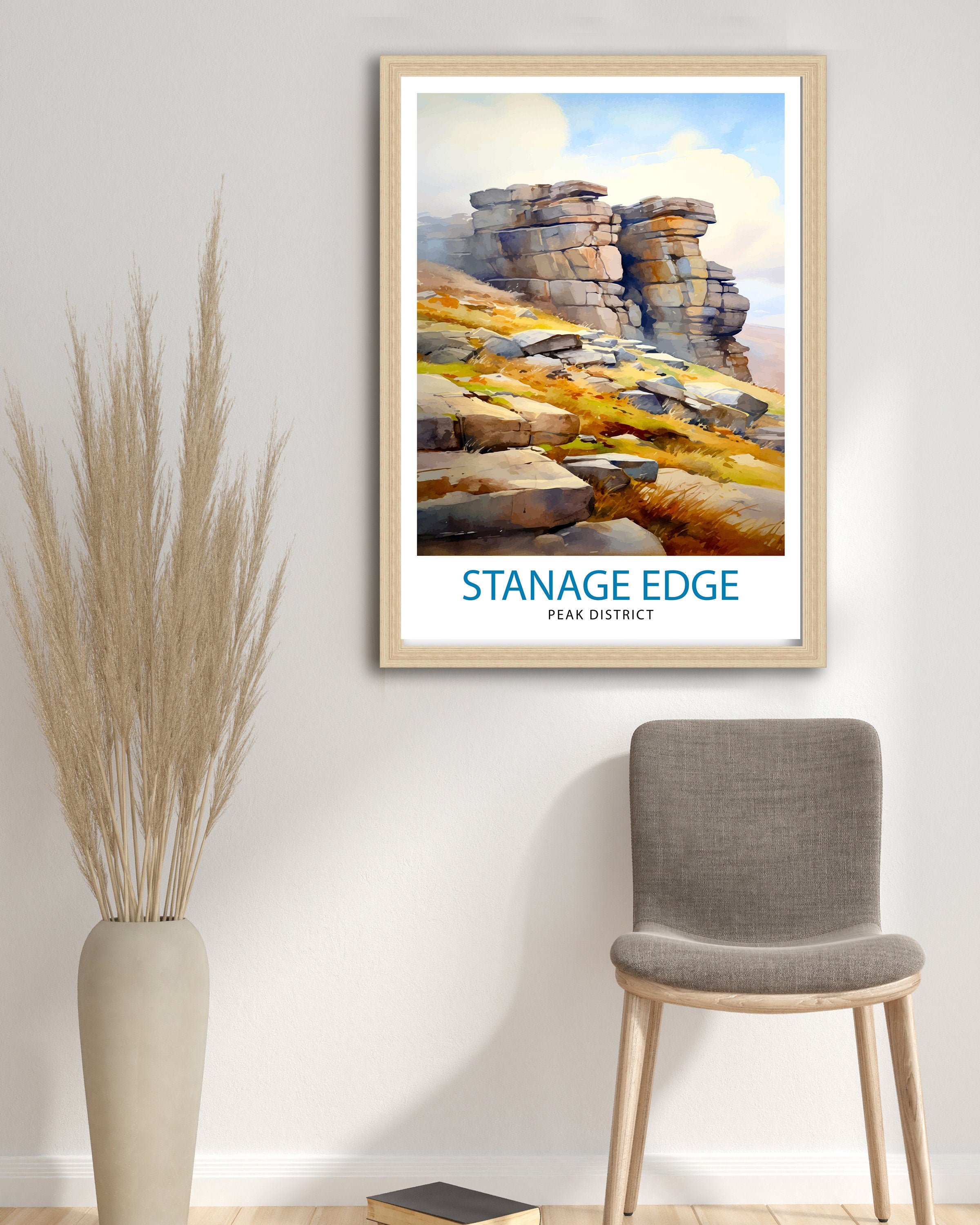 Stanage Edge Print Peak District Art Climbing Wall Decor England Landscape Poster Hiking Travel Gift British Nature Wall Art