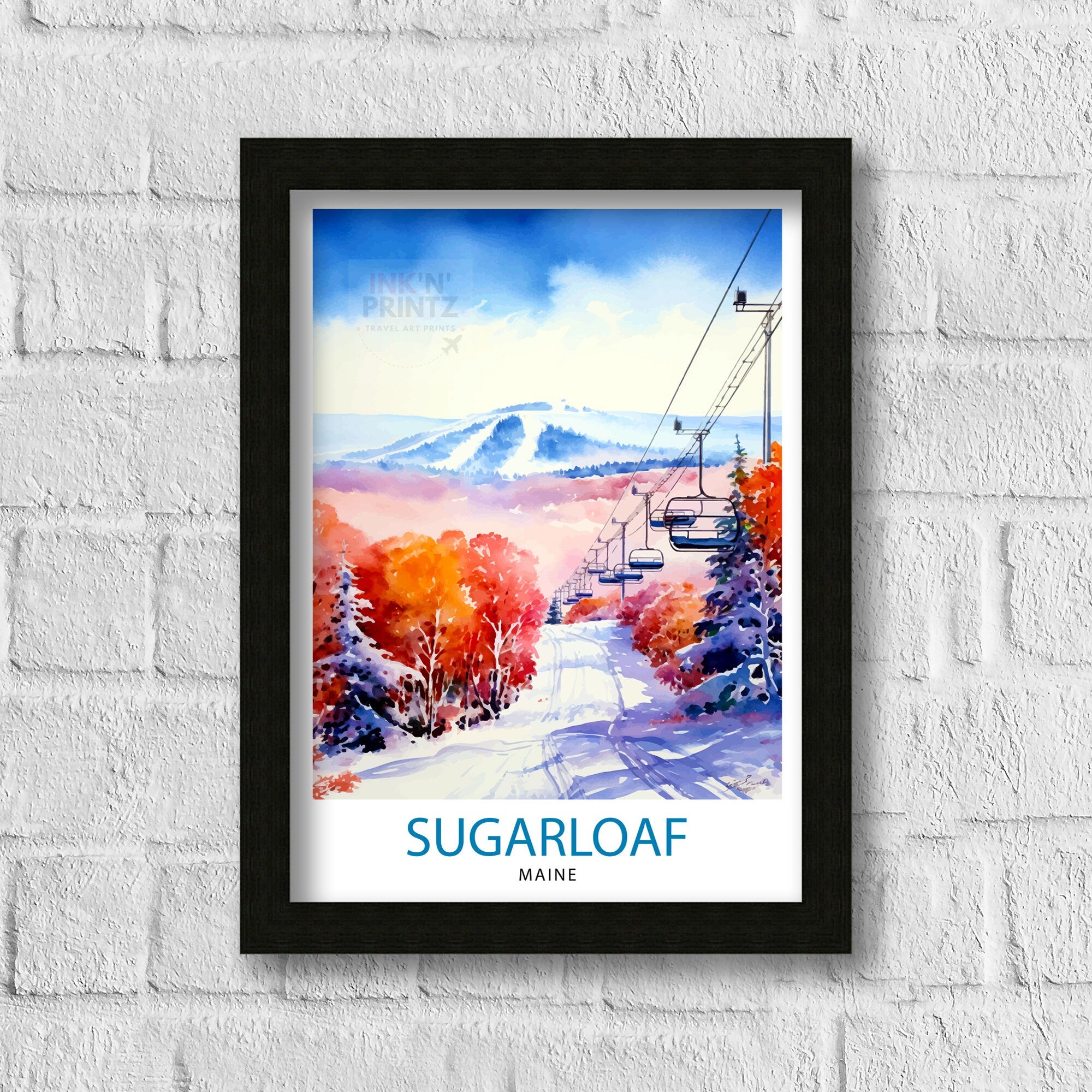 Sugarloaf Maine Ski Resort Print - Maine Ski Wall Art - Sugarloaf Mountain Decor - Skiing Poster - Winter Landscape Art - Ski Lover Gift