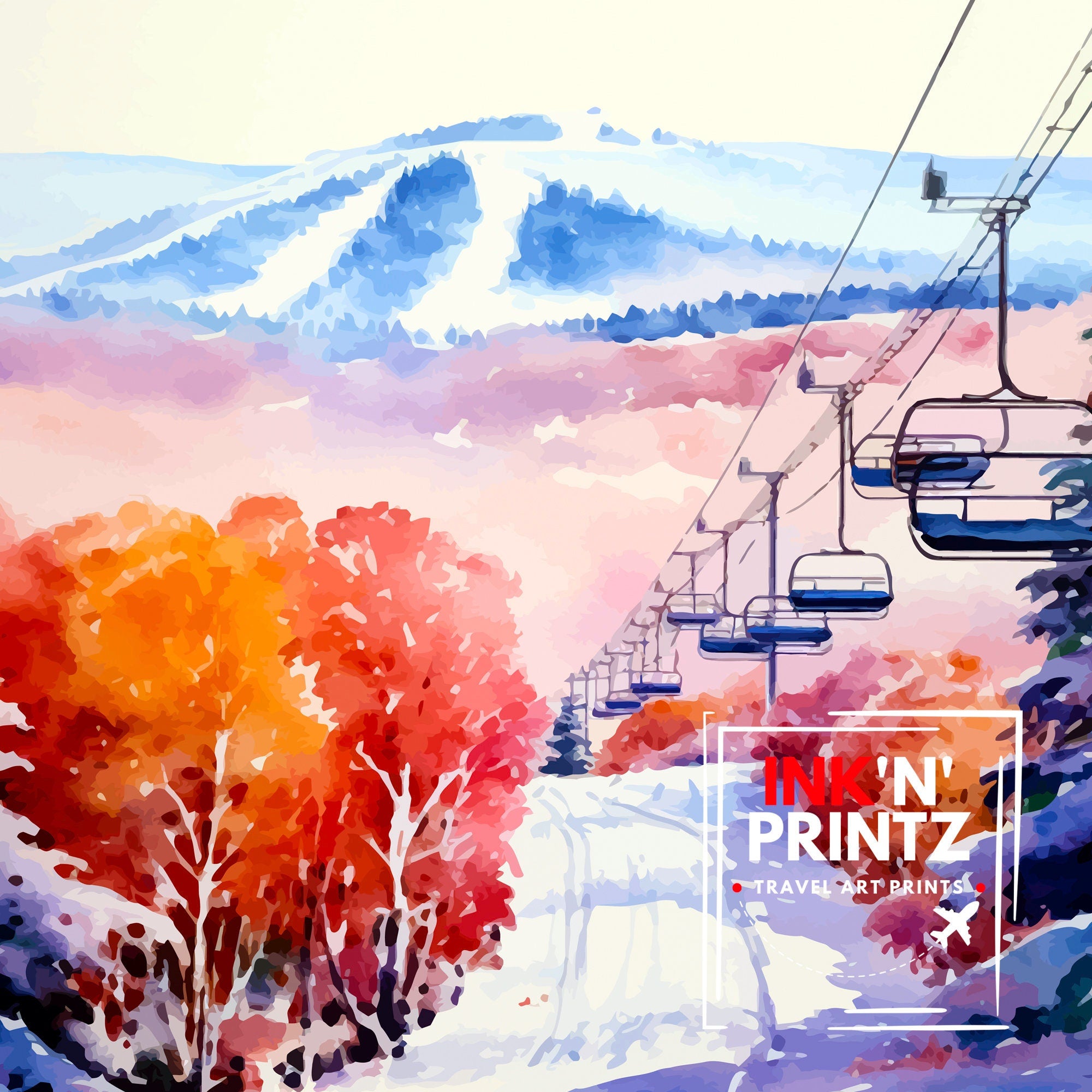 Sugarloaf Maine Ski Resort Print - Maine Ski Wall Art - Sugarloaf Mountain Decor - Skiing Poster - Winter Landscape Art - Ski Lover Gift