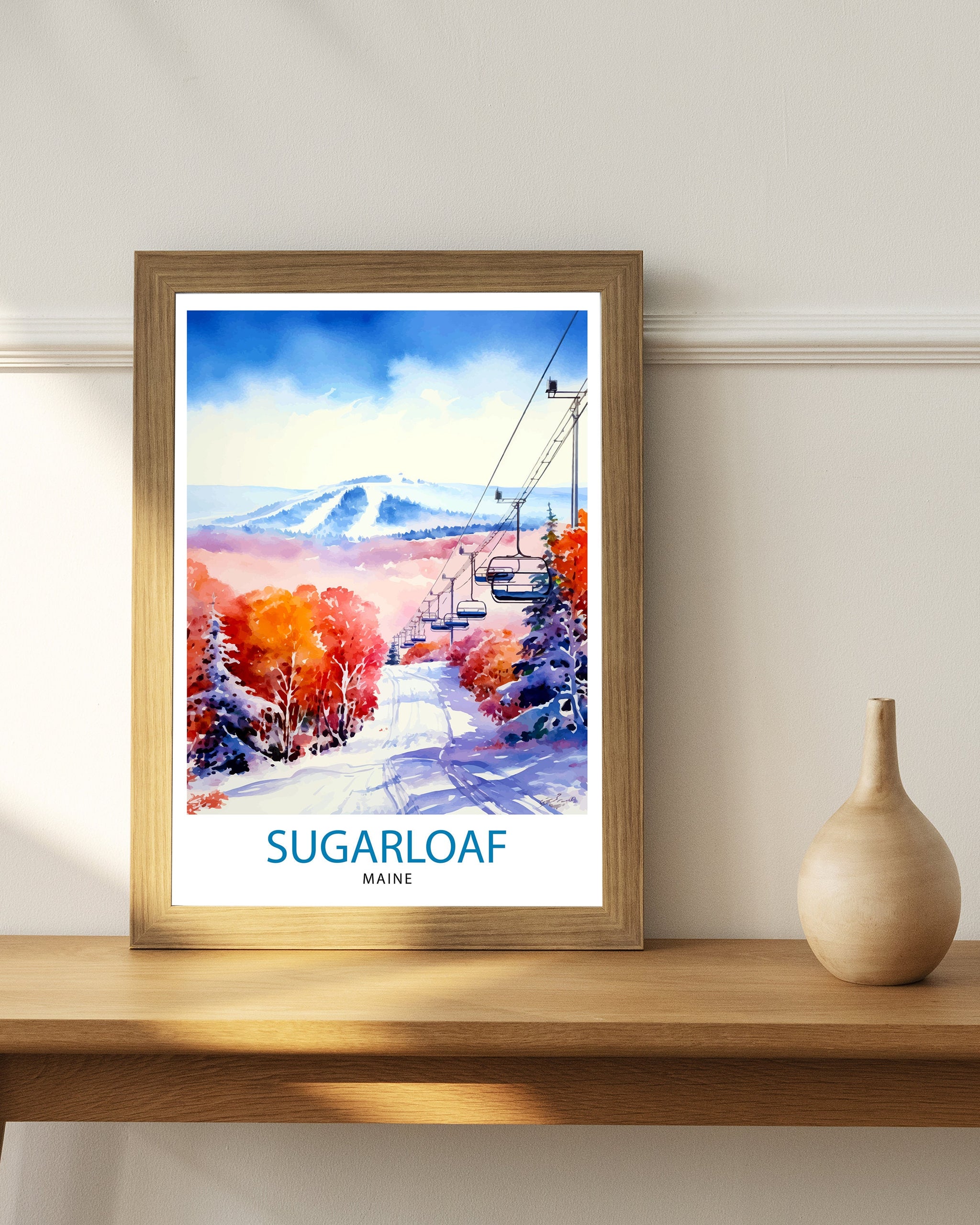 Sugarloaf Maine Ski Resort Print - Maine Ski Wall Art - Sugarloaf Mountain Decor - Skiing Poster - Winter Landscape Art - Ski Lover Gift
