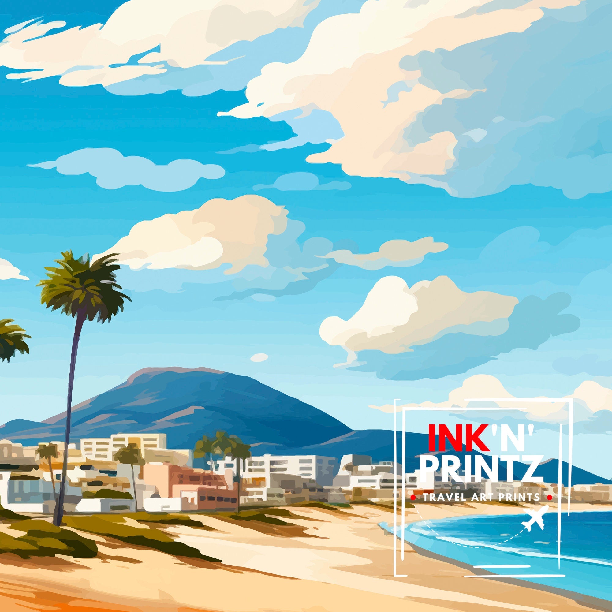 La Manga Spain Print Mar Menor Coastal Art La Manga Poster Spanish Beach Wall Decor Mediterranean Sea Landscape Murcia Region Illustration