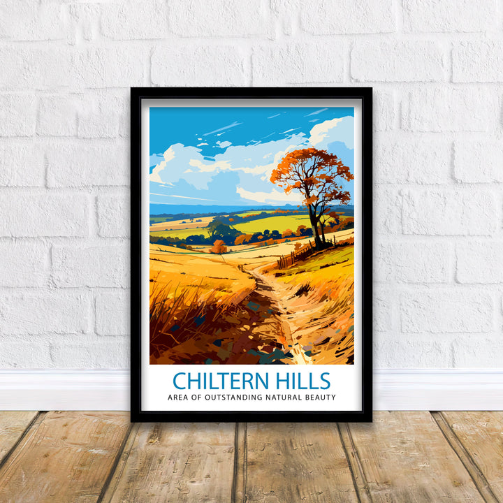 Chilterns AONB Poster English Countryside Art Chilterns Landscape Poster UK Nature Reserve