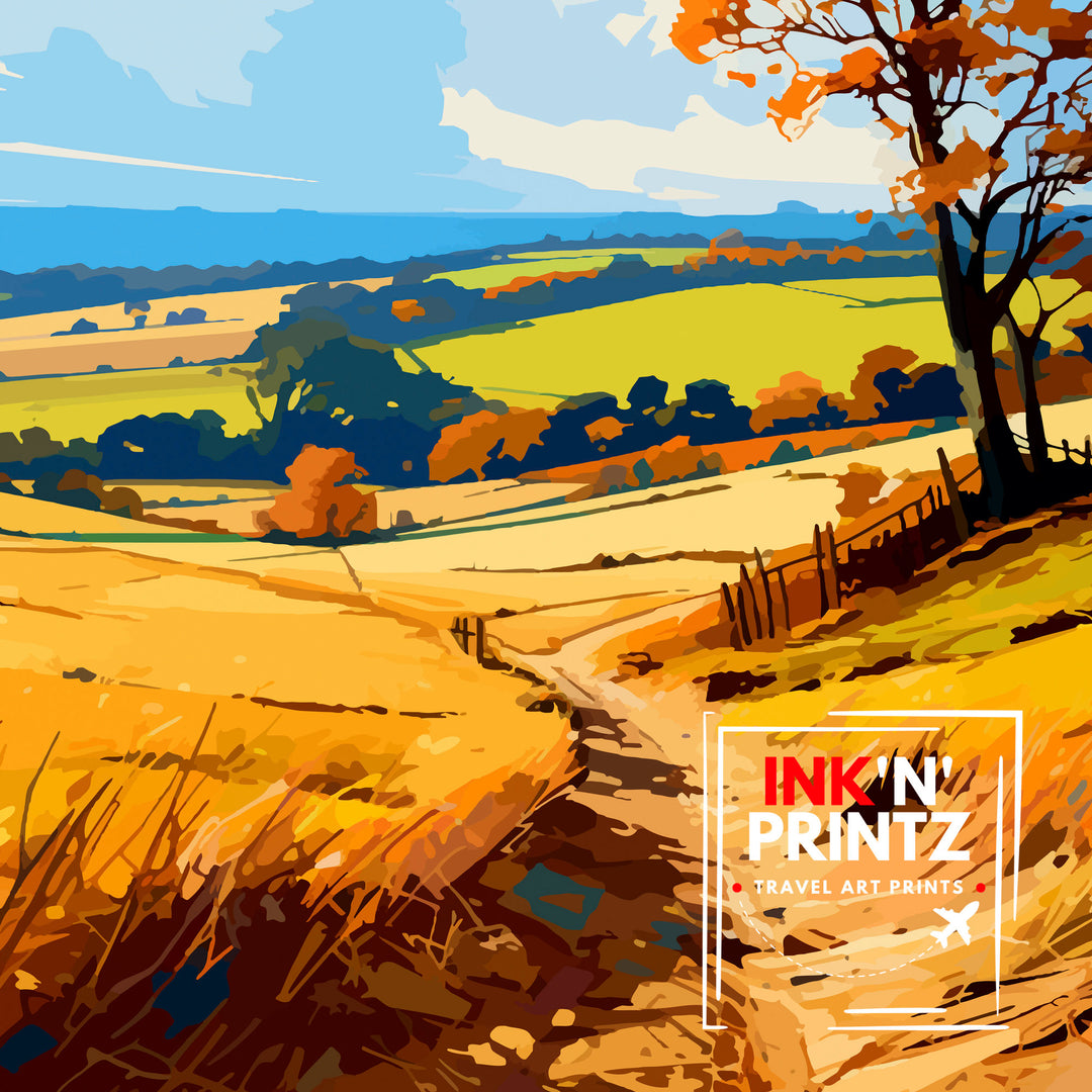 Chilterns AONB Poster English Countryside Art Chilterns Landscape Poster UK Nature Reserve