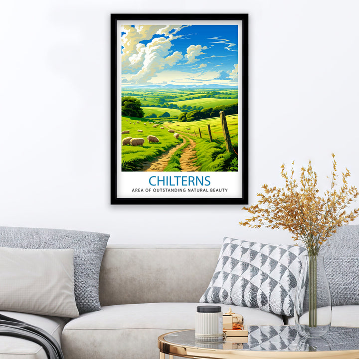 Chilterns AONB Poster English Countryside Art Chilterns Landscape Poster UK Nature Reserve