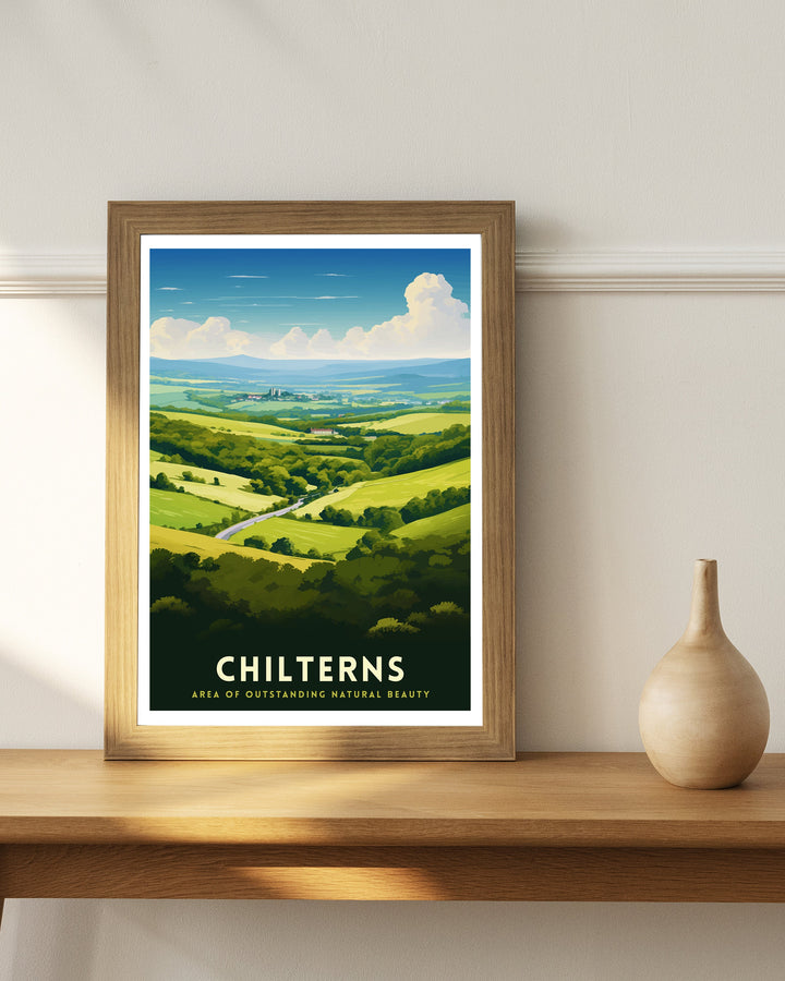 Chilterns AONB Poster English Countryside Art Chilterns Landscape Poster UK Nature Reserve