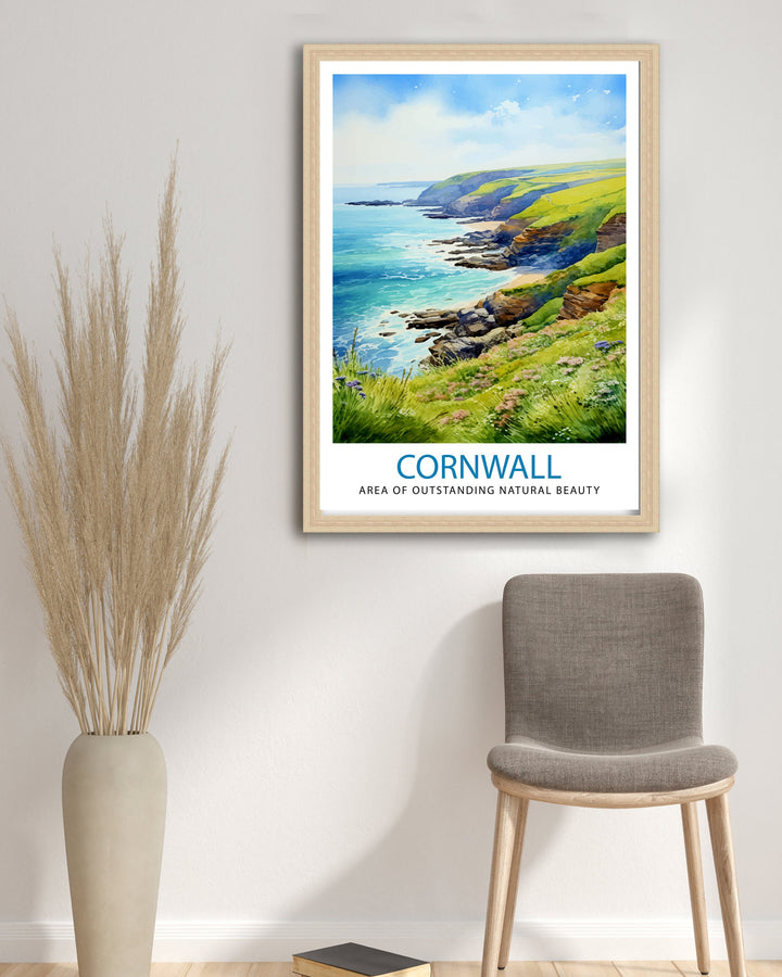 Cornwall AONB Poster Stunning Cornish Coast Art Cornwall Landscape Poster England Nature Reserve