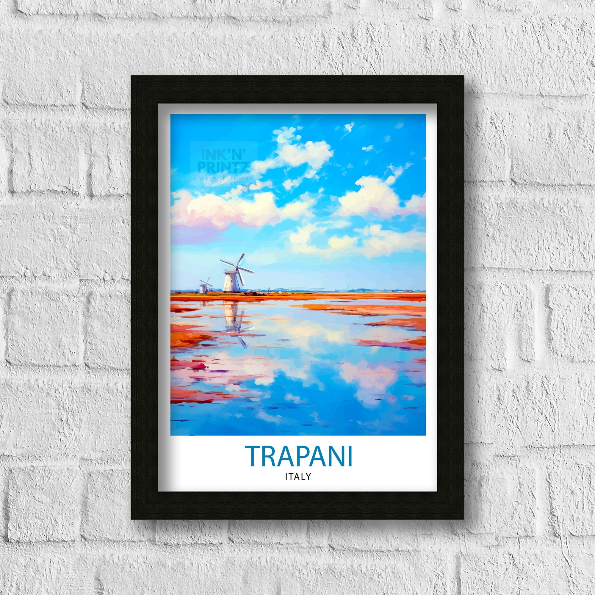 Trapani Italy Art Print Coastal Sicilian City Poster Trapani Beach Wall Art Italian Seaside Decor Travel to Trapani Illustration