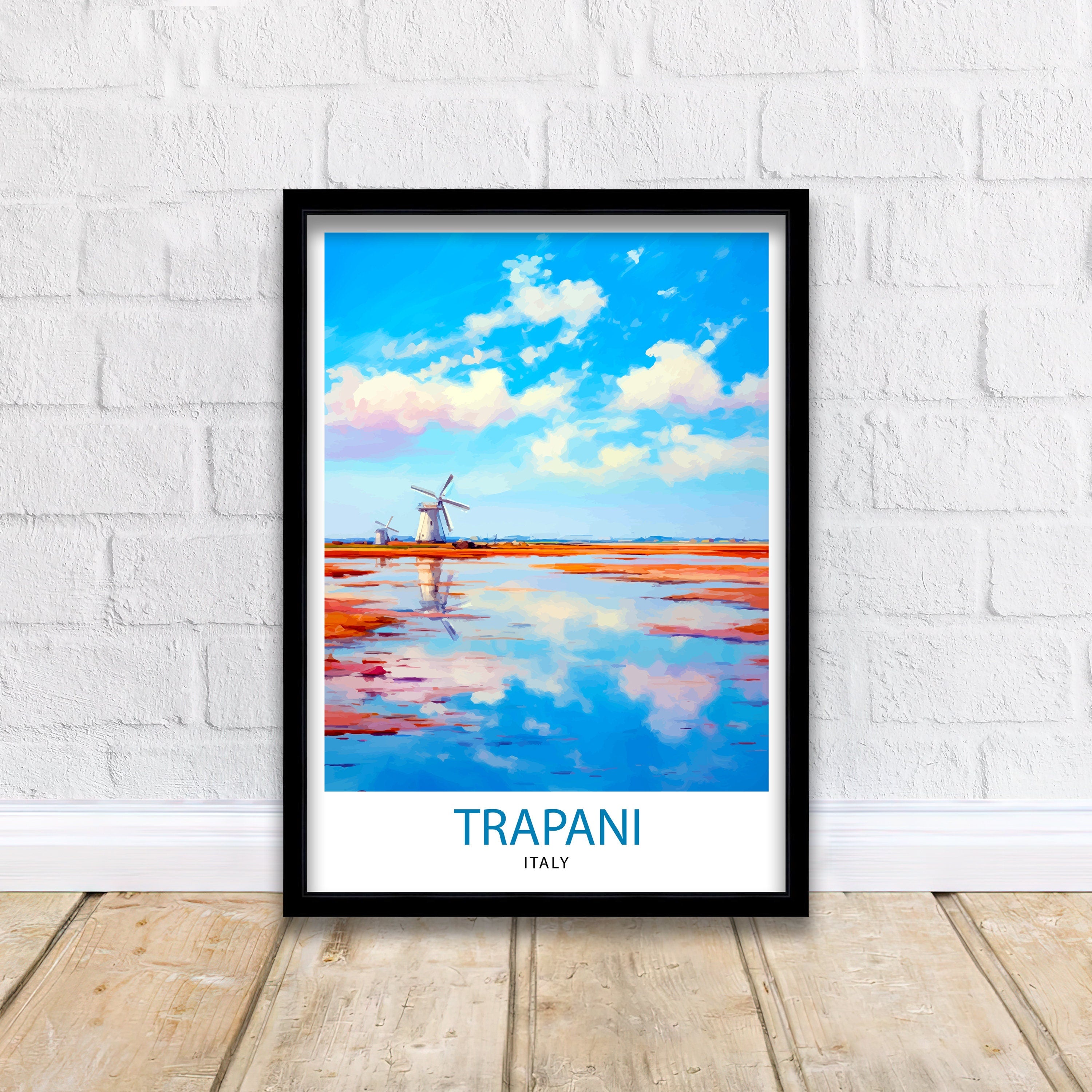 Trapani Italy Art Print Coastal Sicilian City Poster Trapani Beach Wall Art Italian Seaside Decor Travel to Trapani Illustration