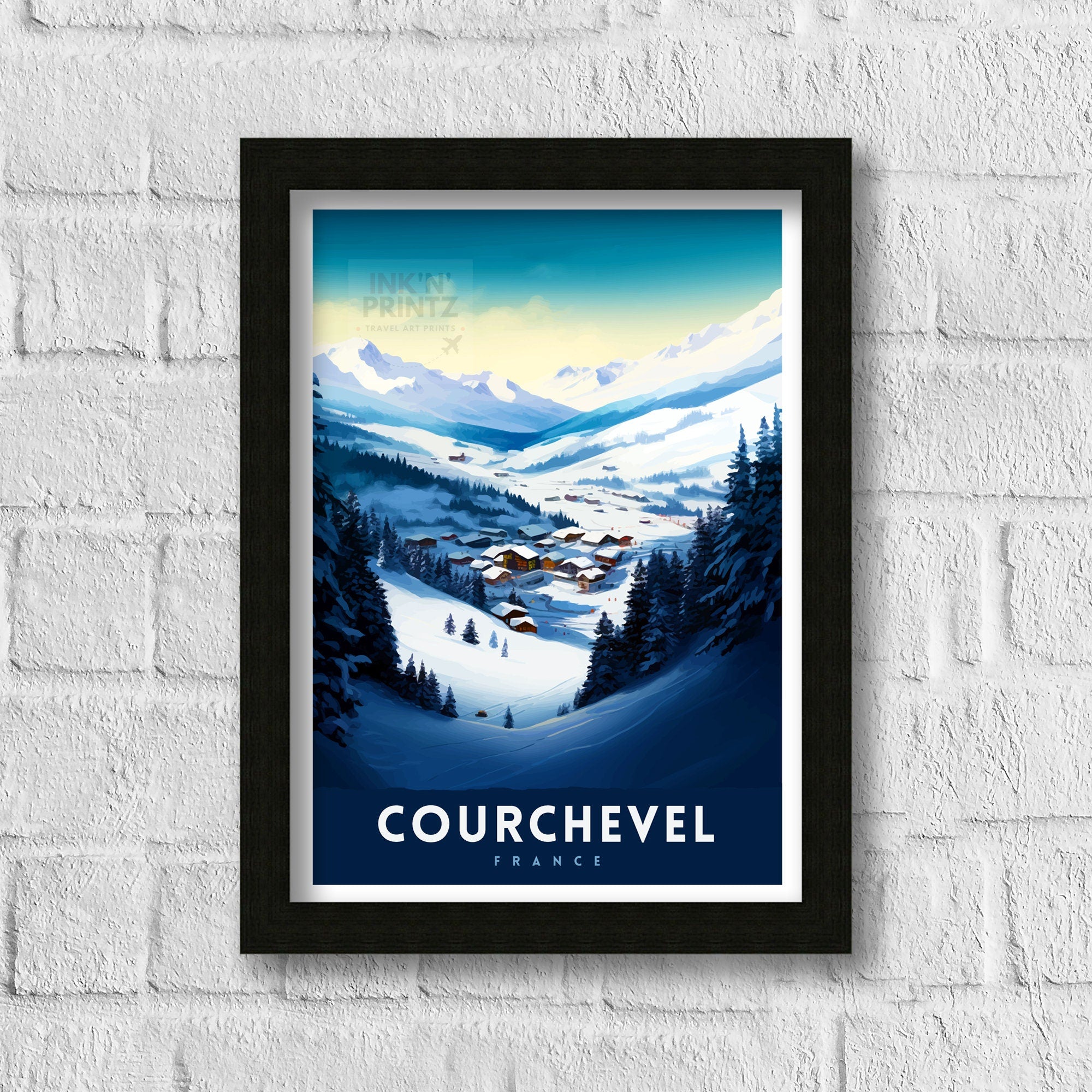 Courchevel Ski Resort Print French Alps Winter Sports Poster Ski Lover Wall Art Courchevel Mountain View Decor France Skiing Trip Artwork