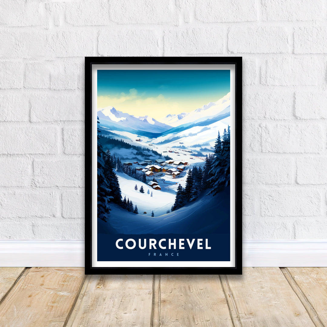 Courchevel Ski Resort Poster French Alps Winter Sports Poster Ski Lover Wall Art Courchevel Mountain View Decor France Skiing Trip Artwork