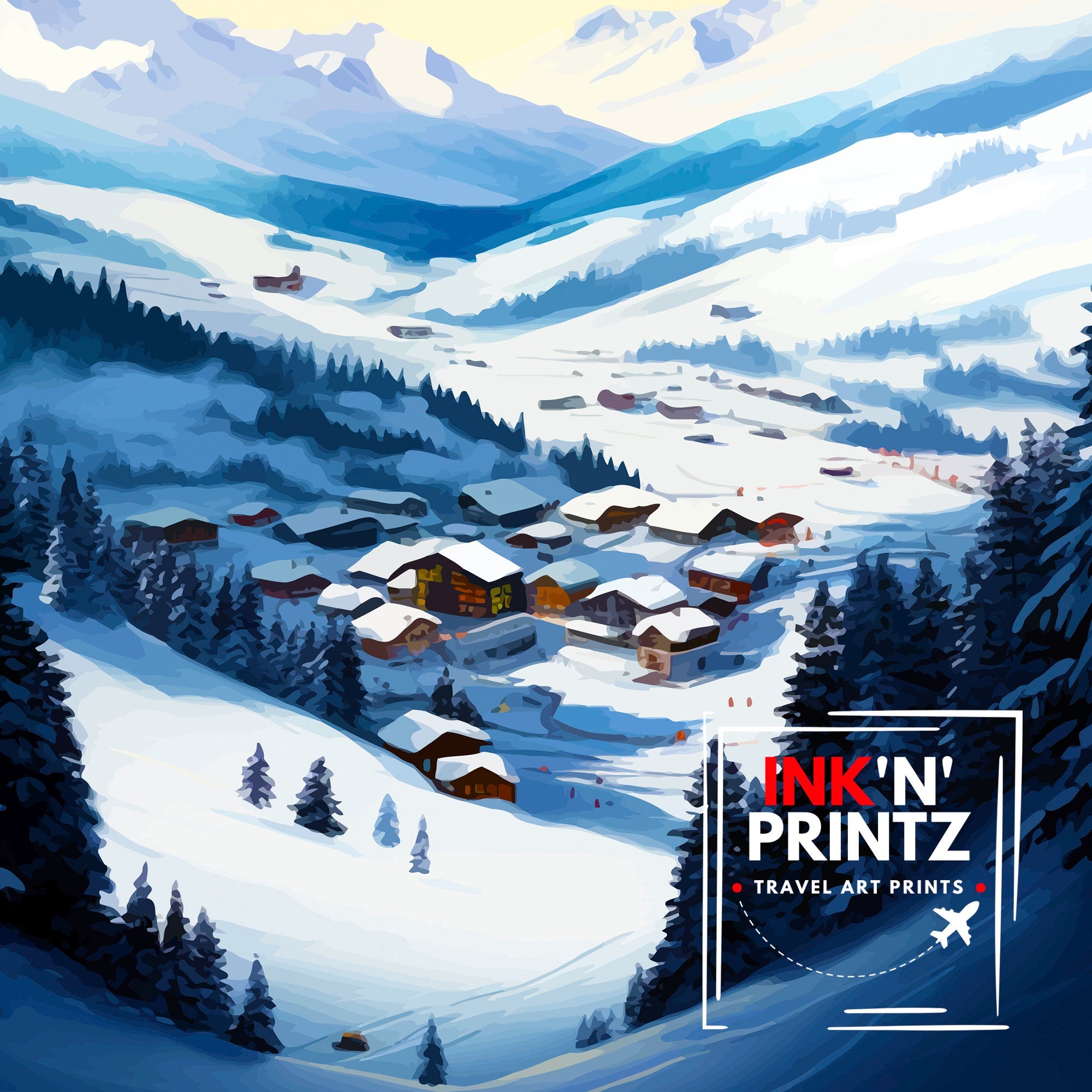 Courchevel Ski Resort Print French Alps Winter Sports Poster Ski Lover Wall Art Courchevel Mountain View Decor France Skiing Trip Artwork