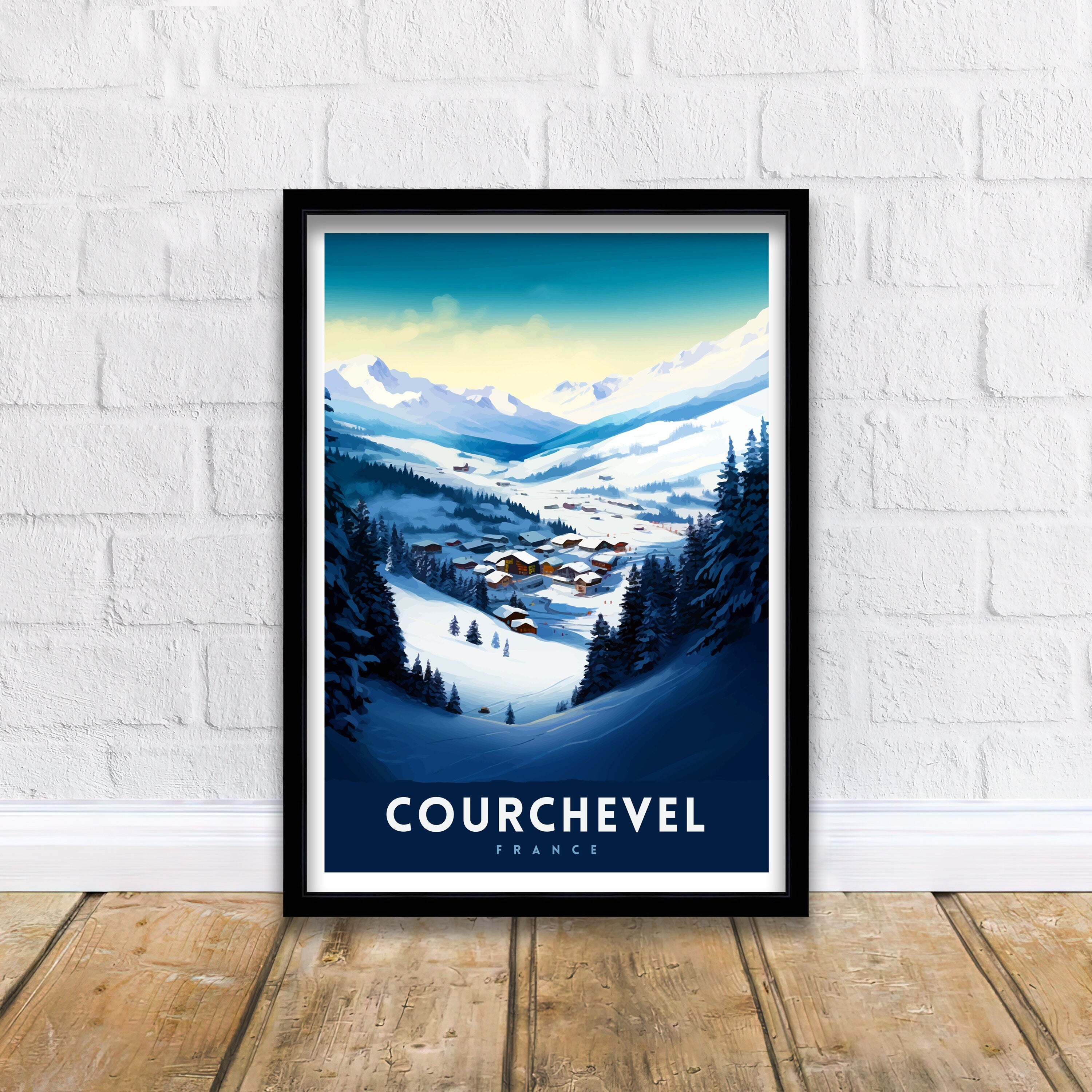 Courchevel Ski Resort Print French Alps Winter Sports Poster Ski Lover Wall Art Courchevel Mountain View Decor France Skiing Trip Artwork