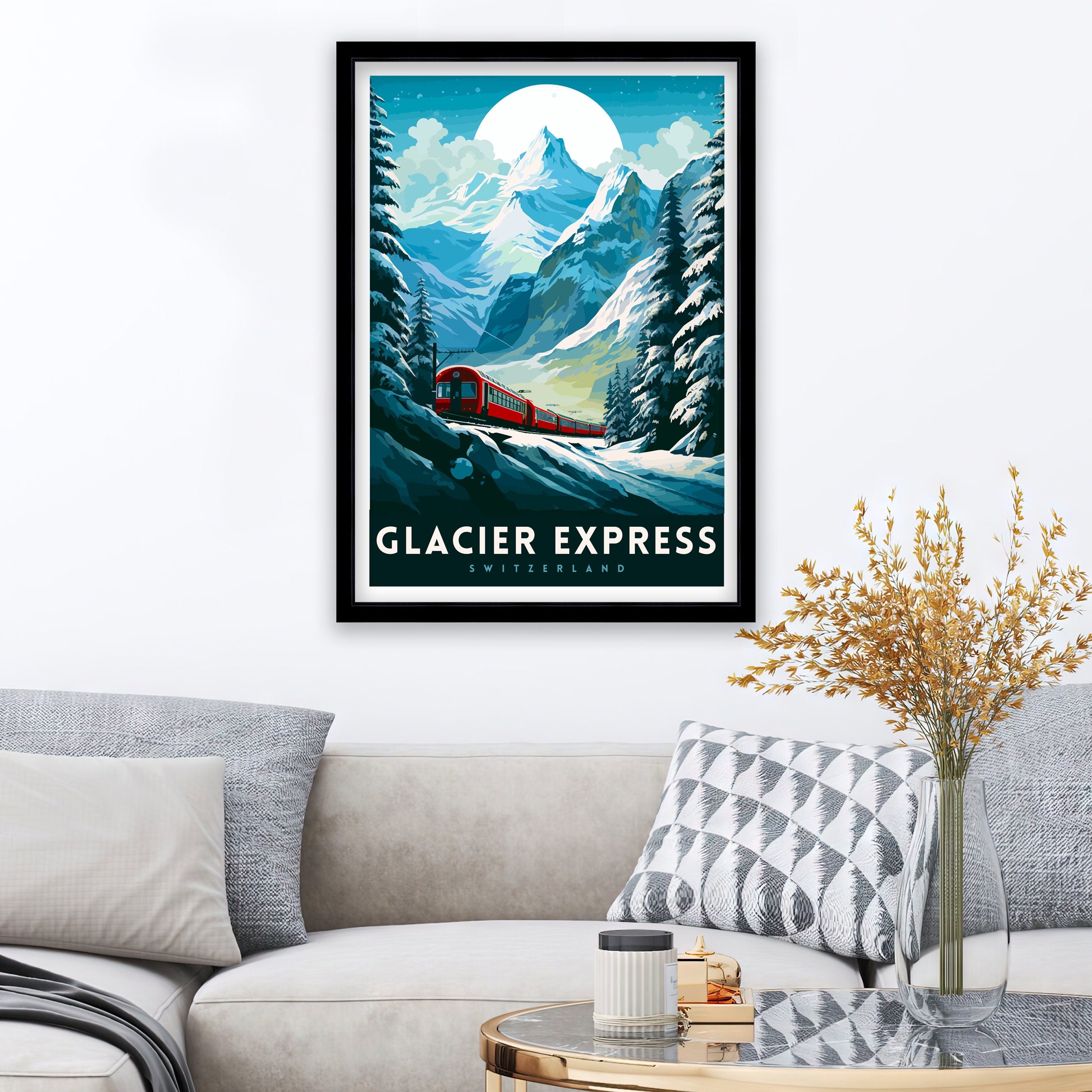 Glacier Express Train Print Swiss Alps Railway Poster Scenic Train Journey Art Switzerland Travel Decor Alpine Adventure Wall Art Railway
