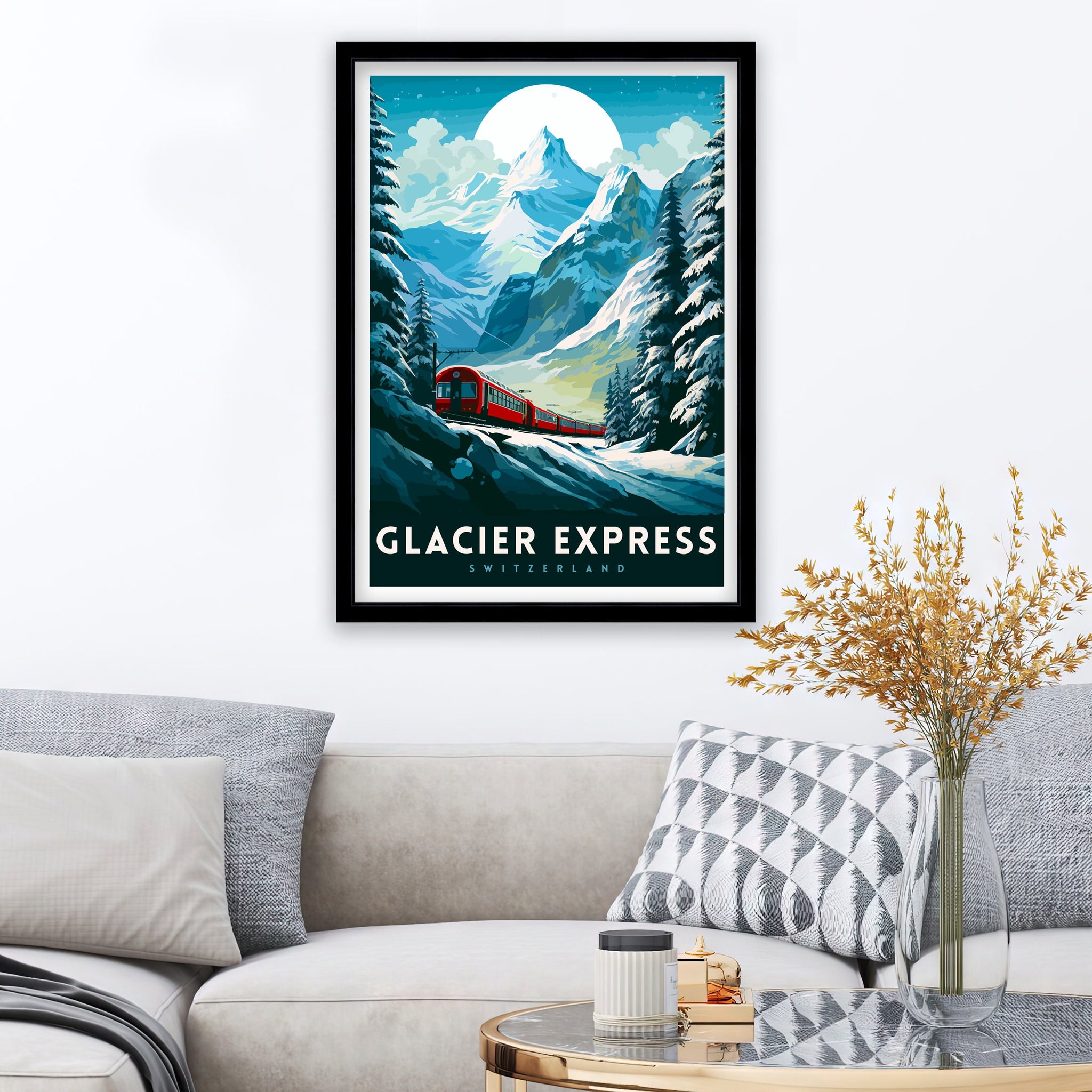 Glacier Express Train Print Swiss Alps Railway Poster Scenic Train Journey Art Switzerland Travel Decor Alpine Adventure Wall Art Railway