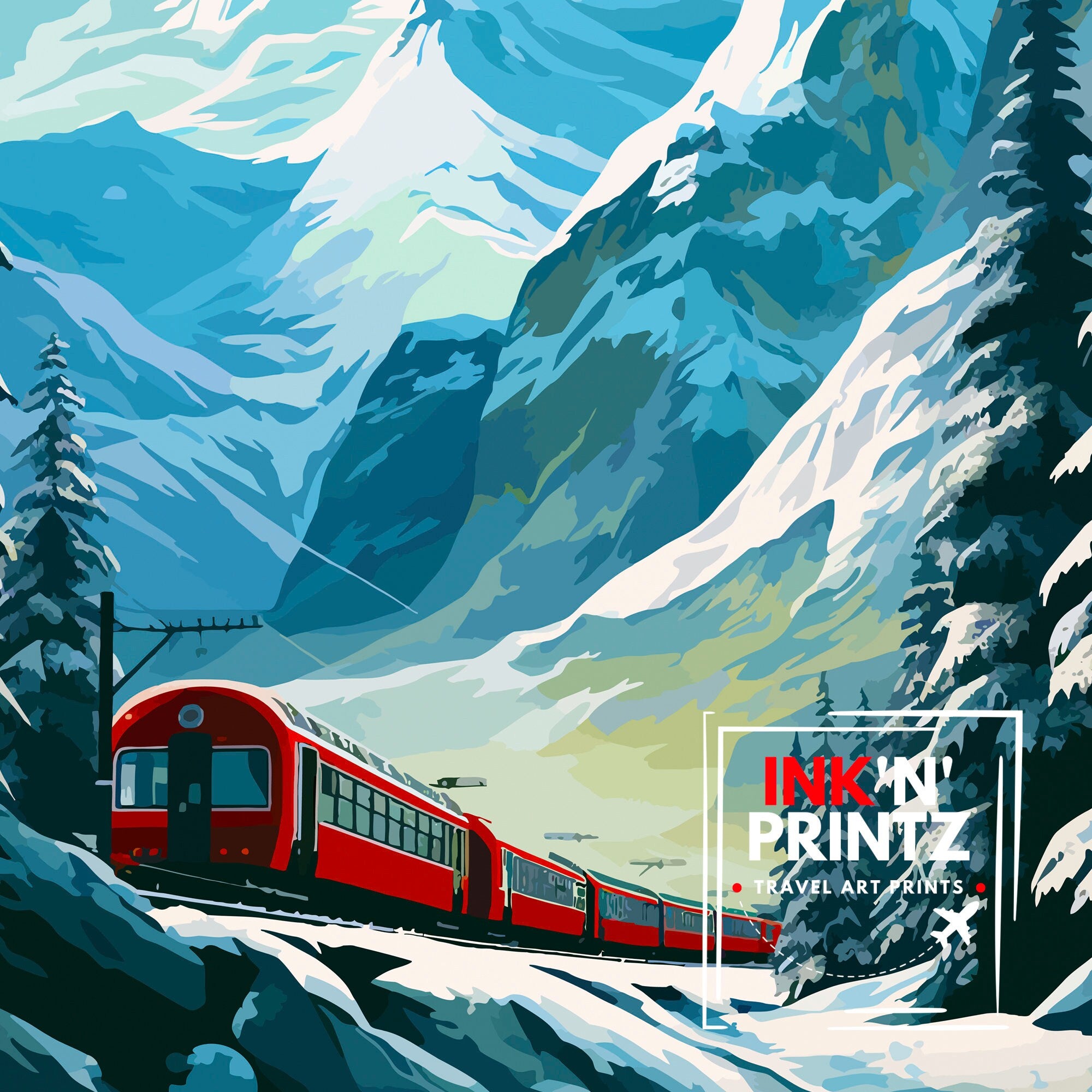 Glacier Express Train Print Swiss Alps Railway Poster Scenic Train Journey Art Switzerland Travel Decor Alpine Adventure Wall Art Railway