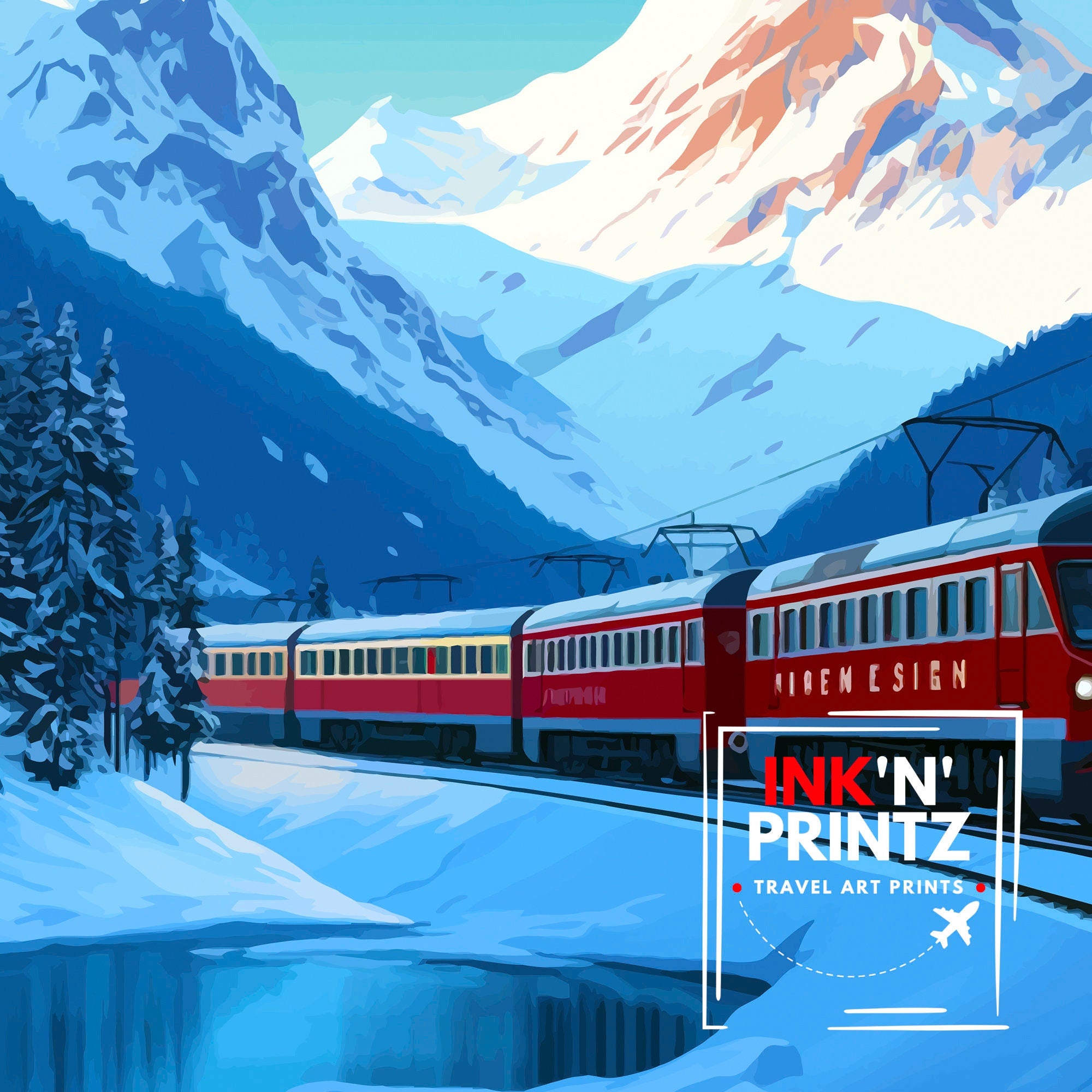 Glacier Express Train Print Swiss Alps Railway Poster Scenic Train Journey Art Switzerland Travel Decor Alpine Adventure Wall Art Railway