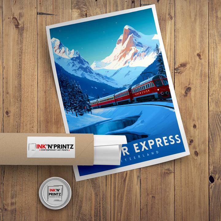 Glacier Express Train Poster Swiss Alps Railway Poster Scenic Train Journey Art Switzerland Travel Decor Alpine Adventure Wall Art Railway