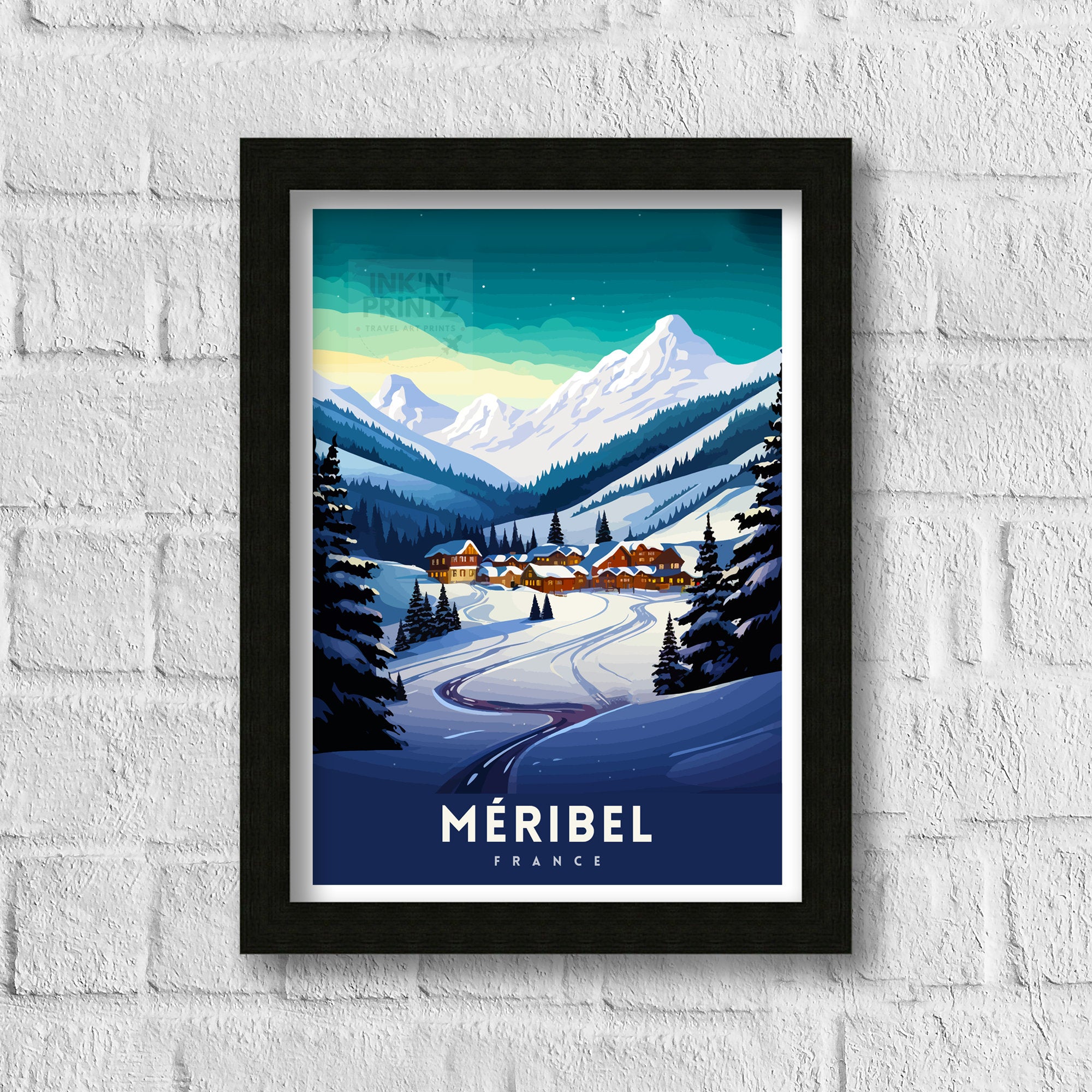 Meribel Ski Resort Print French Alps Winter Sport Decor Meribel France Poster Skiing Destination Wall Art Meribel Travel Souvenir
