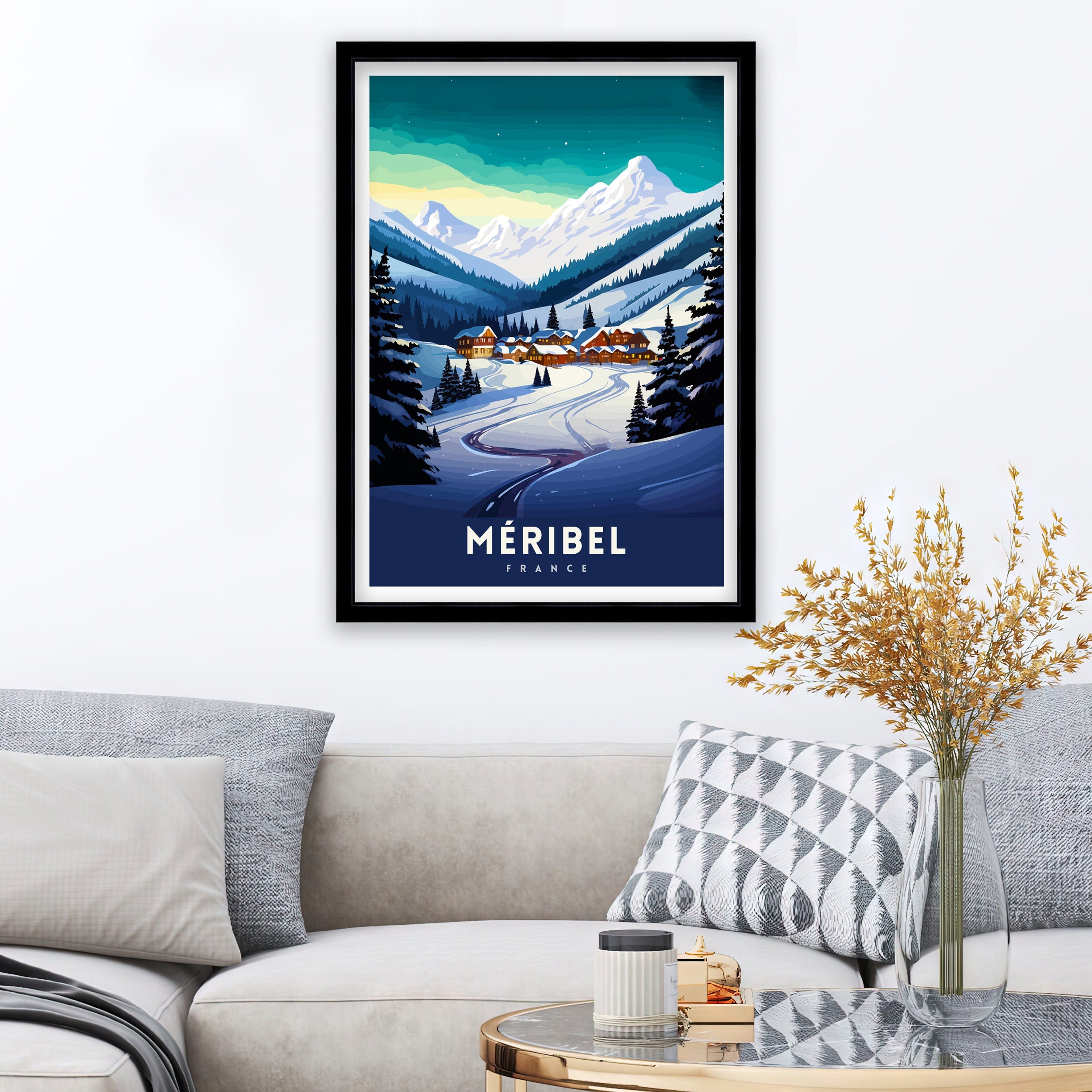 Meribel Ski Resort Print French Alps Winter Sport Decor Meribel France Poster Skiing Destination Wall Art Meribel Travel Souvenir