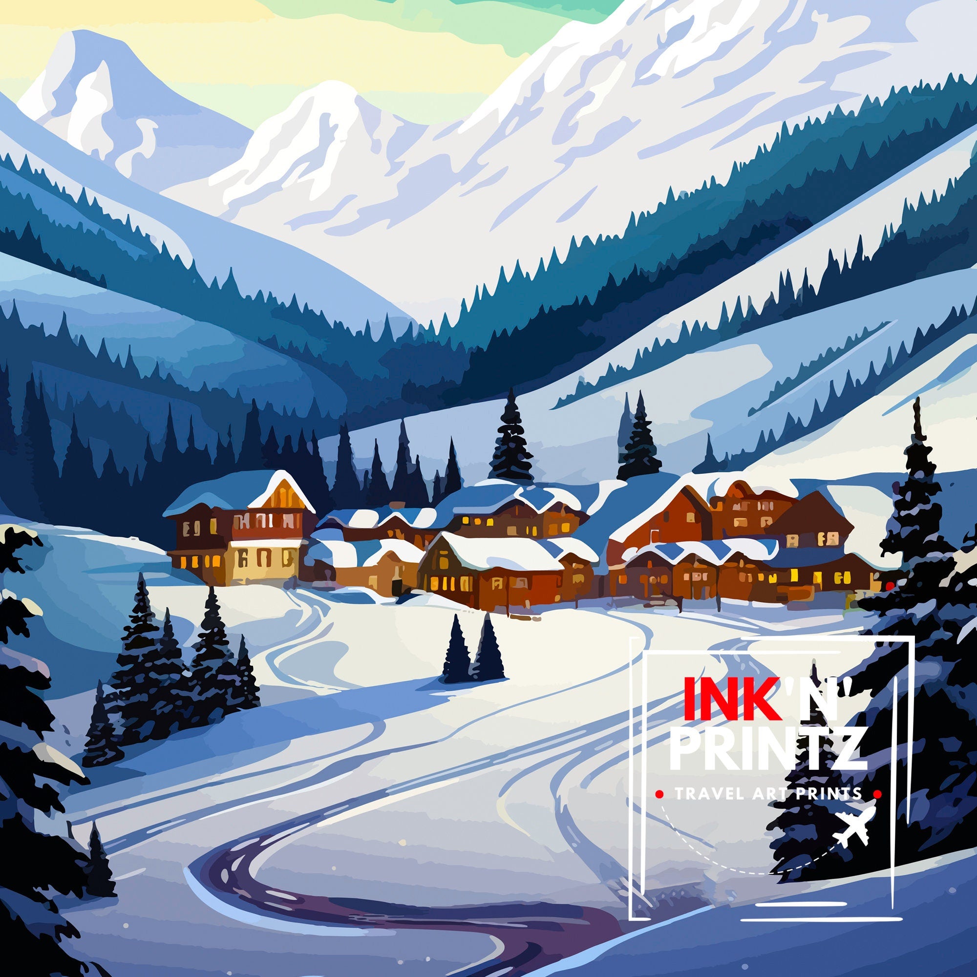 Meribel Ski Resort Print French Alps Winter Sport Decor Meribel France Poster Skiing Destination Wall Art Meribel Travel Souvenir