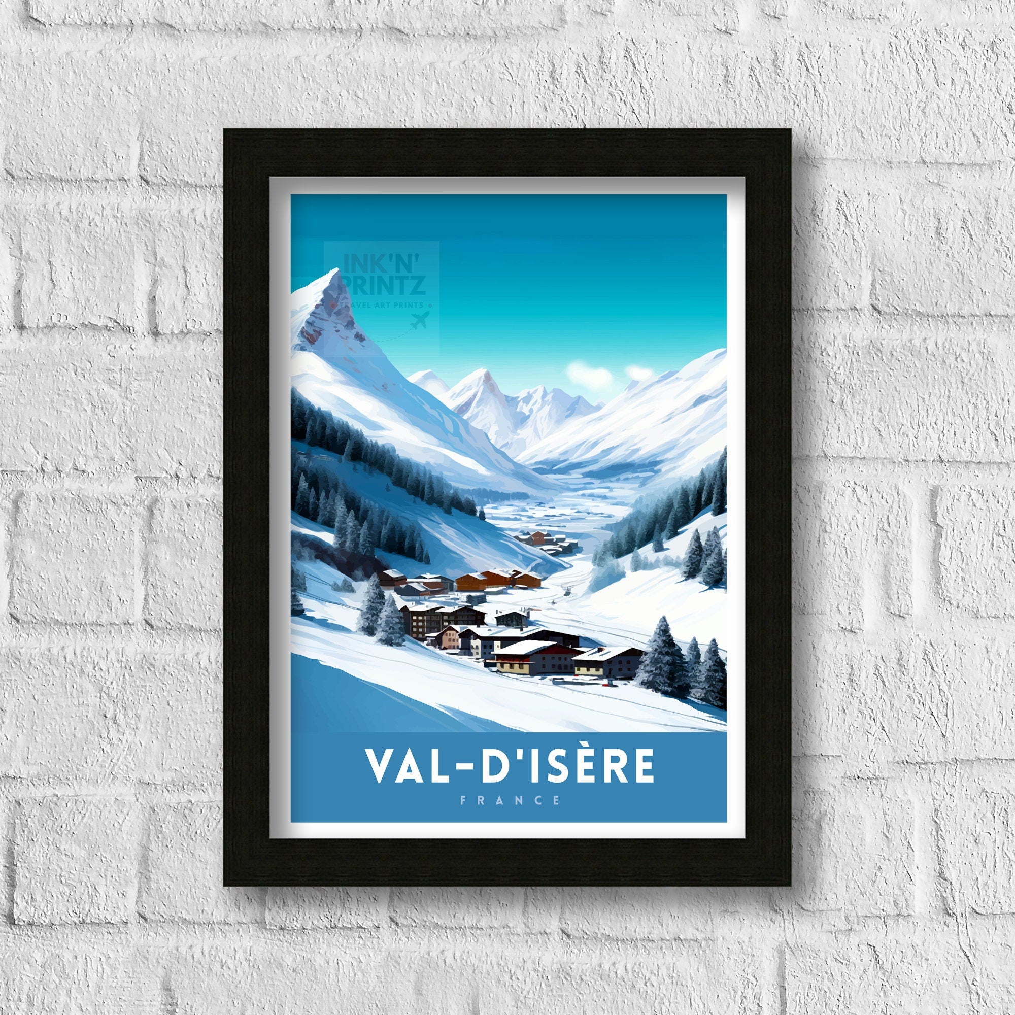 Val d Isere Travel Print French Ski Paradise Wall Decor Val dIsere Poster Alpine Resort France Snow Landscape Art Ski Lovers Gift Idea